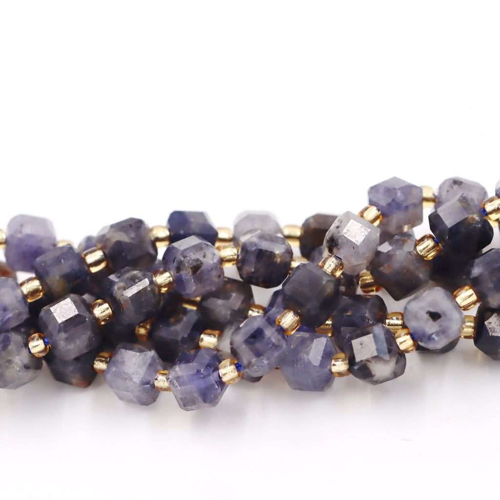 Malahill faceted cube stone beads for jewelry making, sold per bag 5 strands inside, Iolite beads