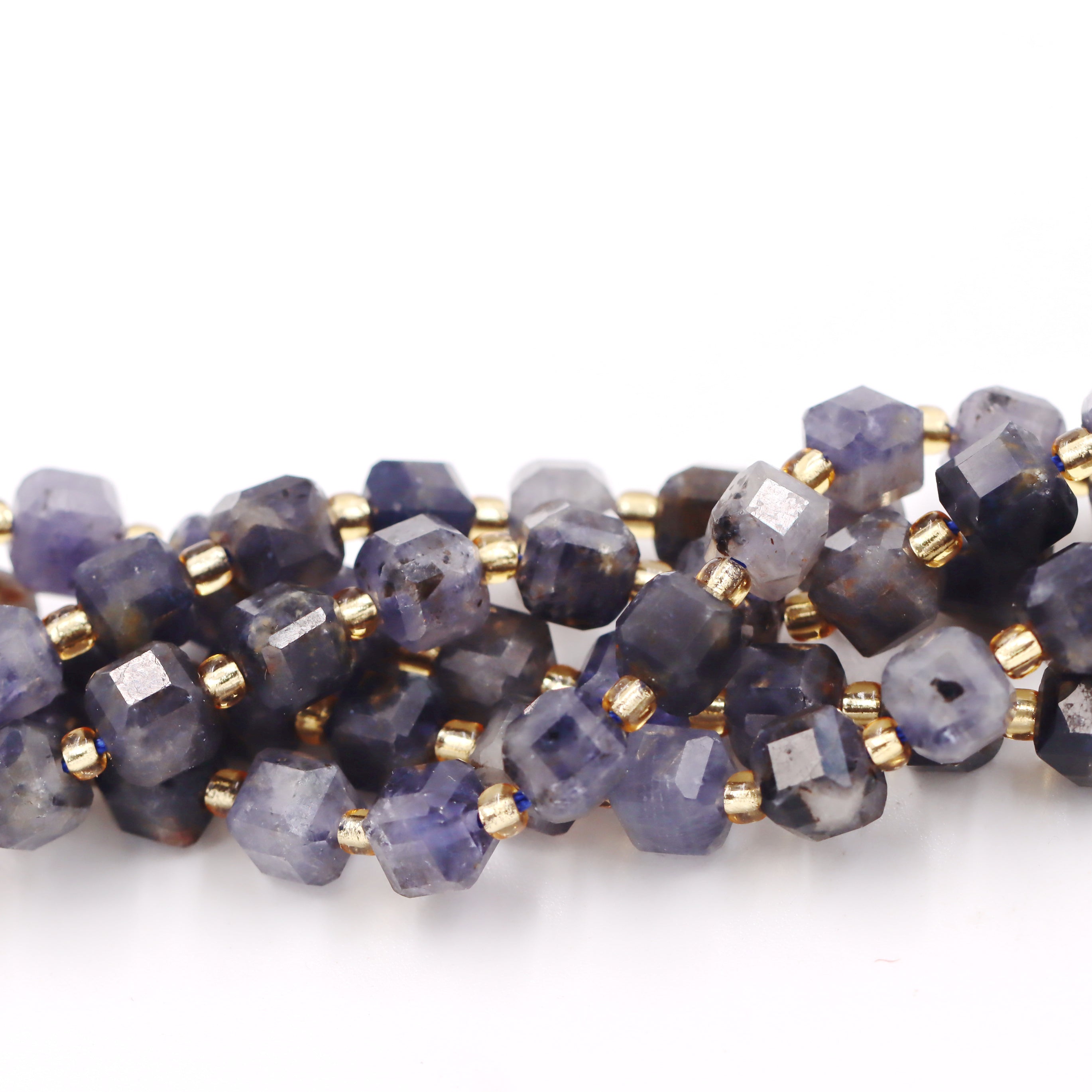 Malahill faceted cube stone beads for jewelry making, sold per bag 5 strands inside, Iolite beads