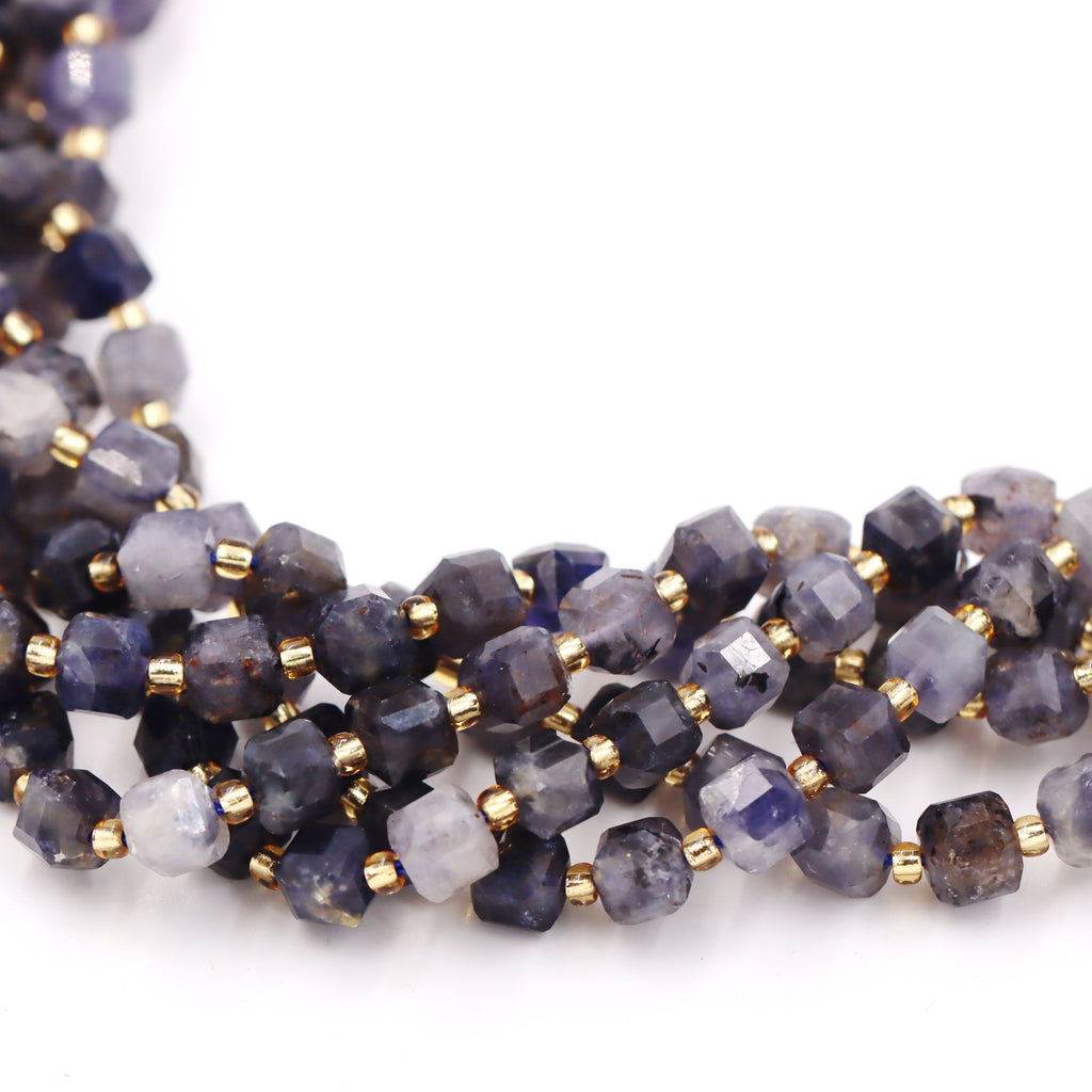 Malahill faceted cube stone beads for jewelry making, sold per bag 5 strands inside, Iolite beads