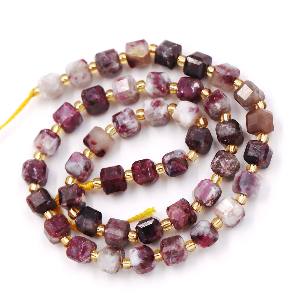 Malahill faceted cube stone beads for jewelry making, sold per bag 5 strands inside, Tourmaline AB beads