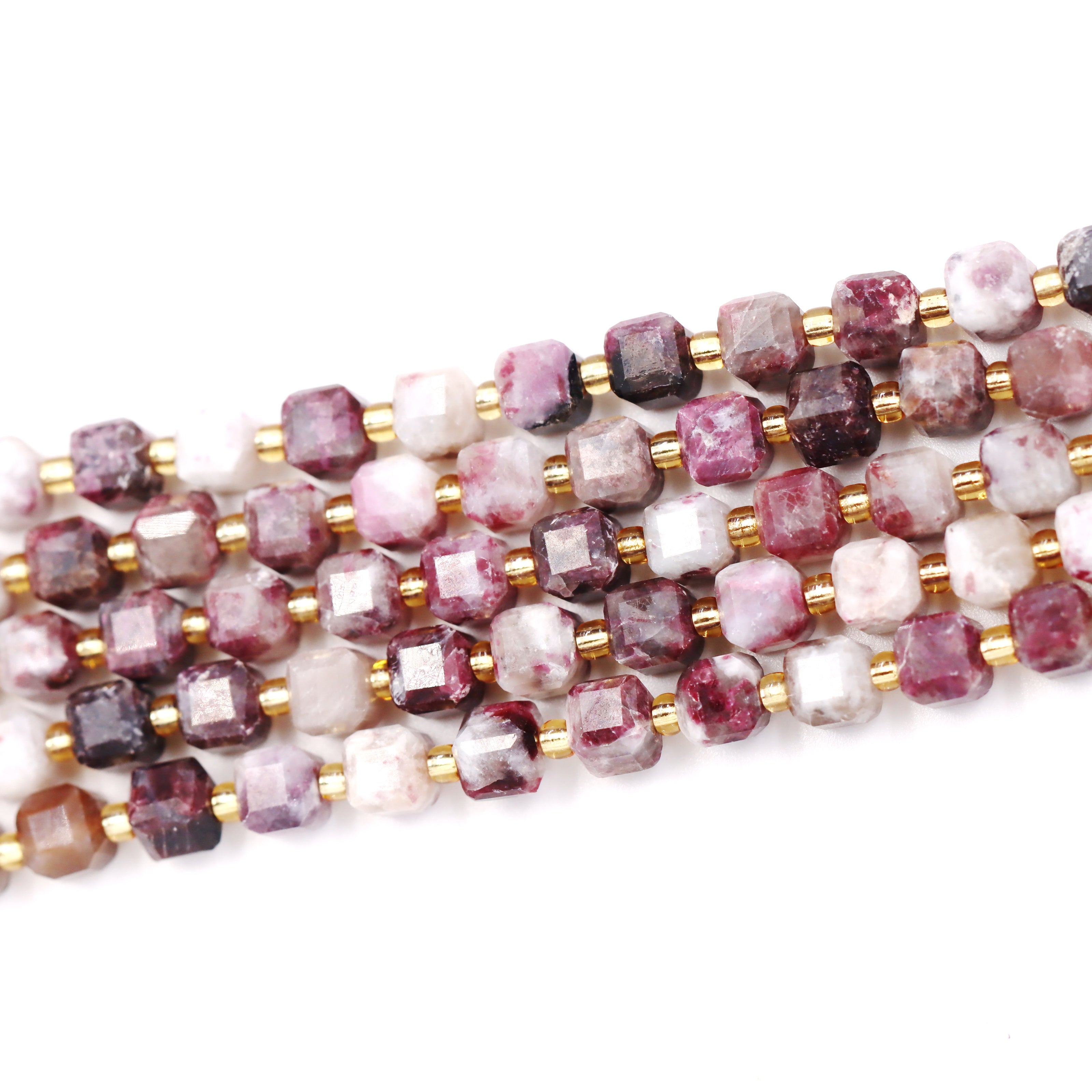 Malahill faceted cube stone beads for jewelry making, sold per bag 5 strands inside, Tourmaline AB beads