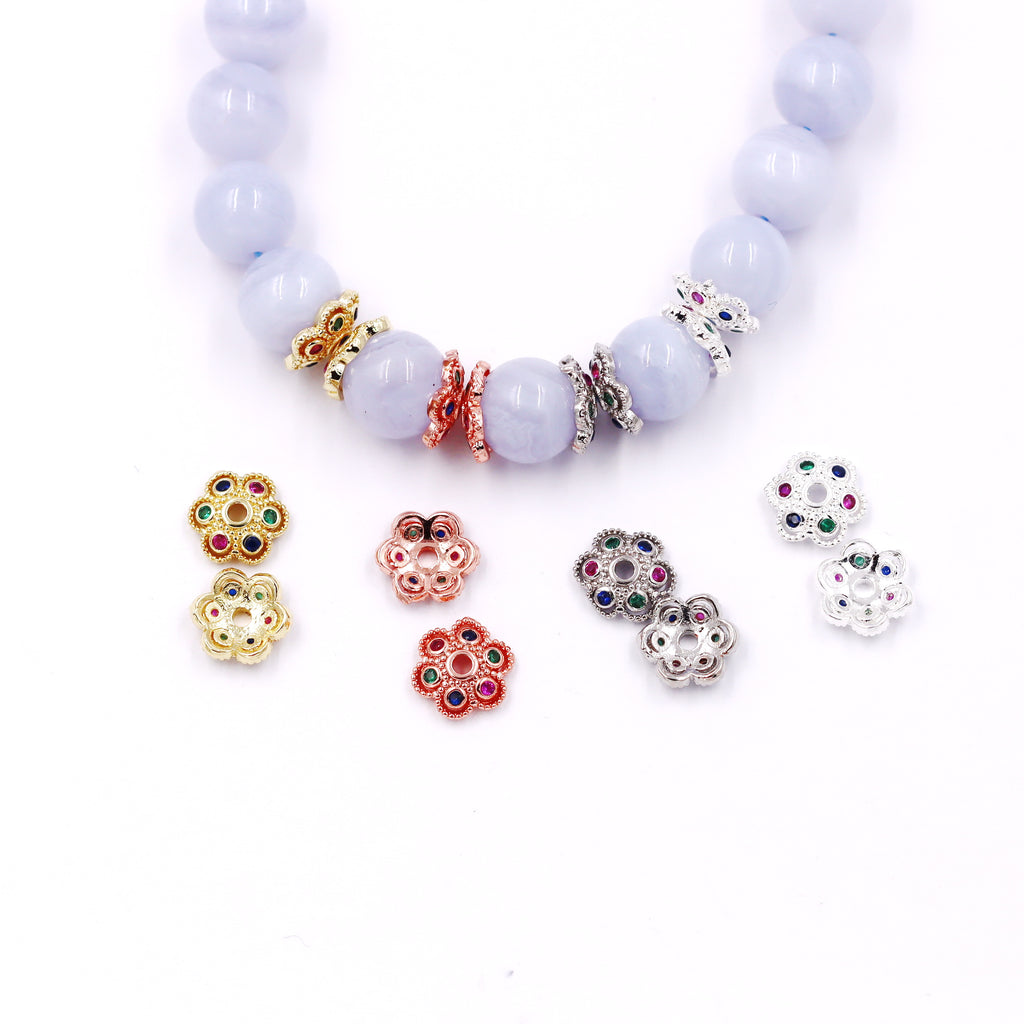 Malahill cubic zircon paved bead caps for jewelry making 30 pieces