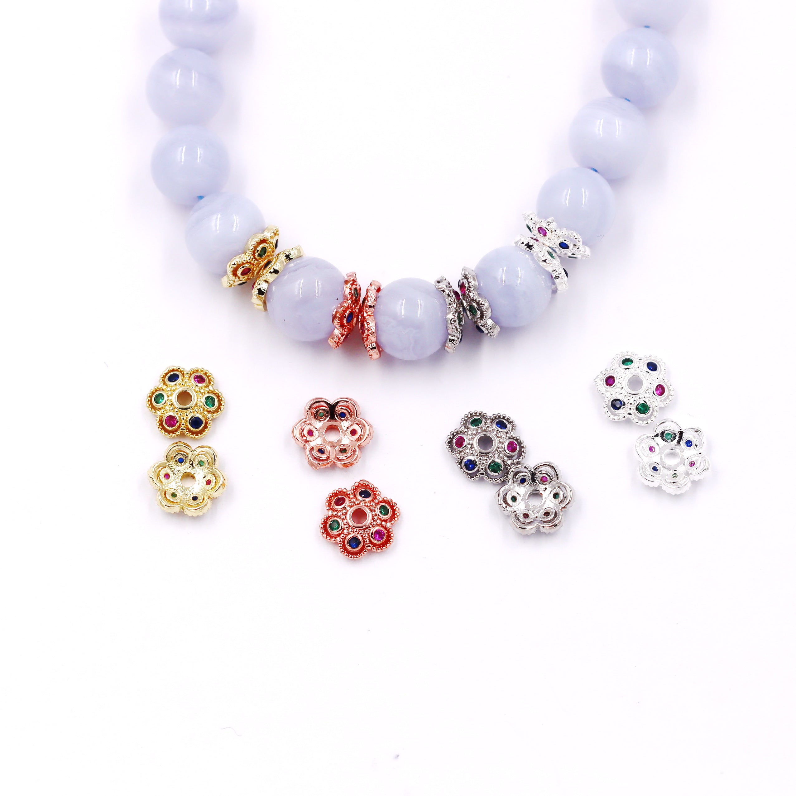 Malahill cubic zircon paved bead caps for jewelry making 30 pieces