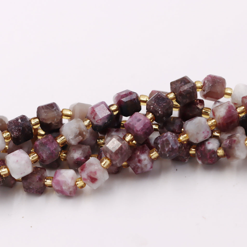 Malahill faceted cube stone beads for jewelry making, sold per bag 5 strands inside, Tourmaline AB beads