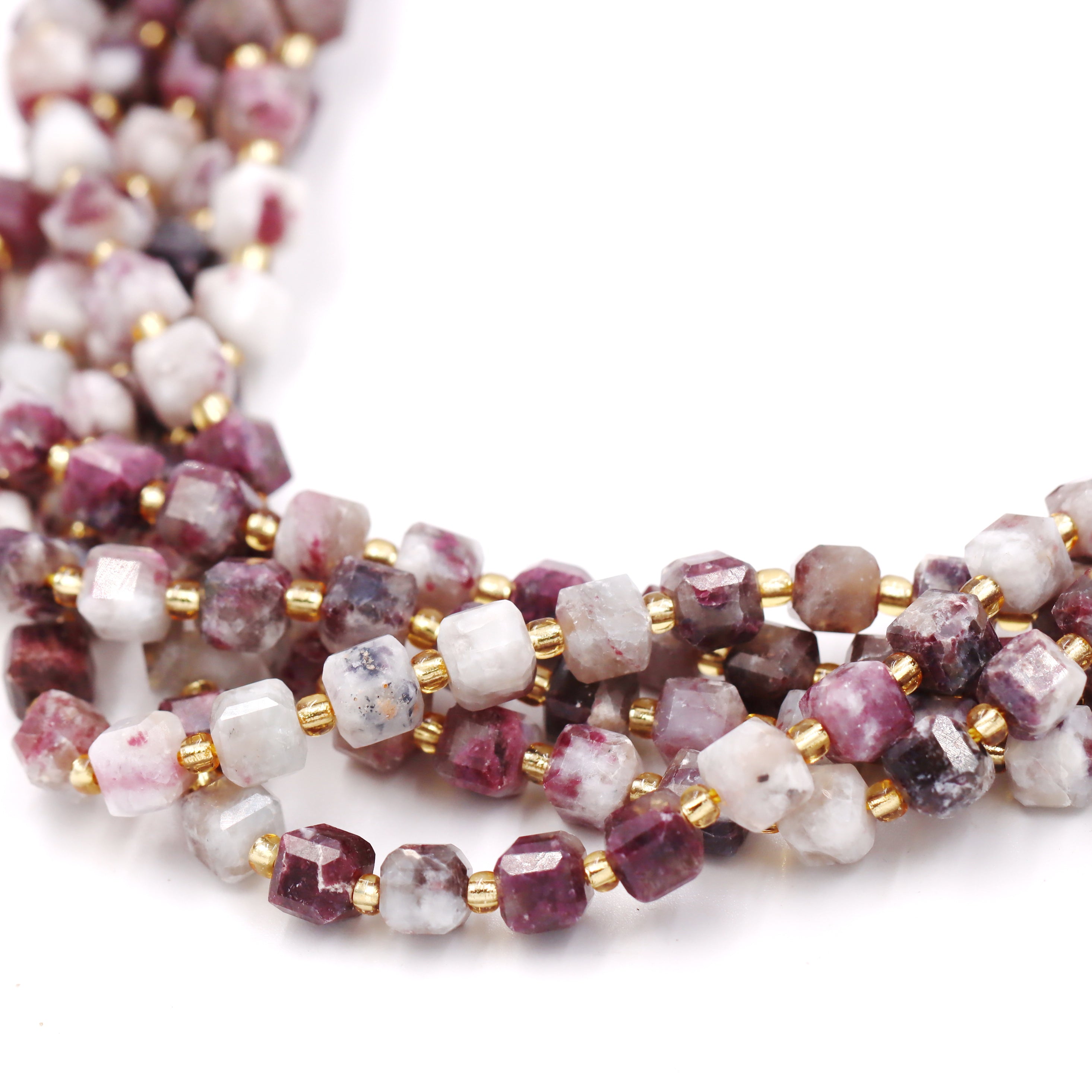 Malahill faceted cube stone beads for jewelry making, sold per bag 5 strands inside, Tourmaline AB beads