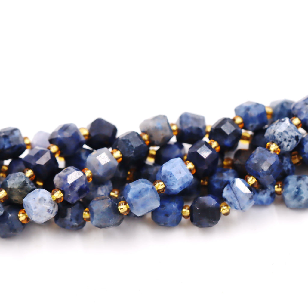 Malahill faceted cube stone beads for jewelry making, sold per bag 5 strands inside, Dumortierite beads