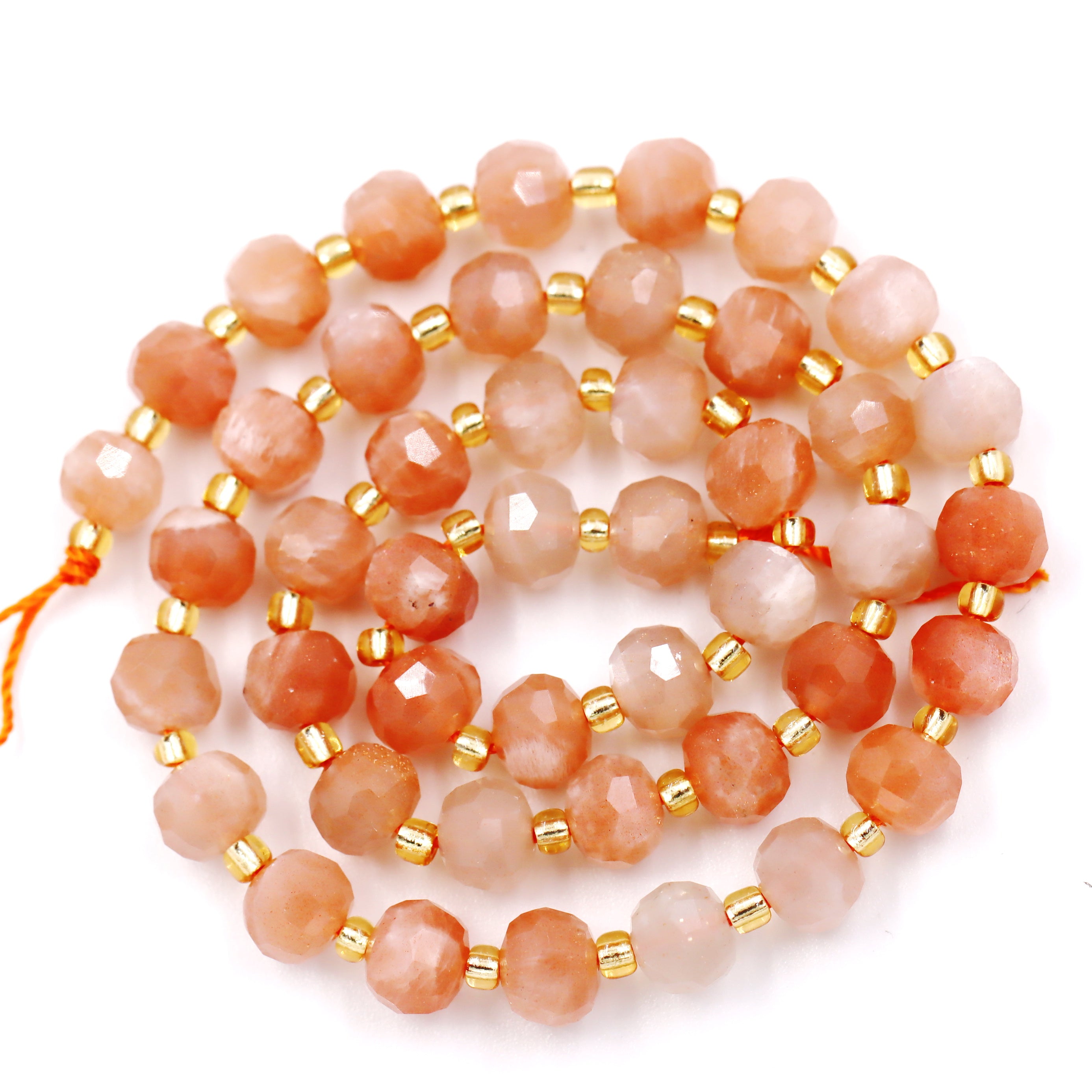 Malahill faceted rondelle gemstone for jewelry making, sold per bag 5 strands inside, Orange Moonstone beads