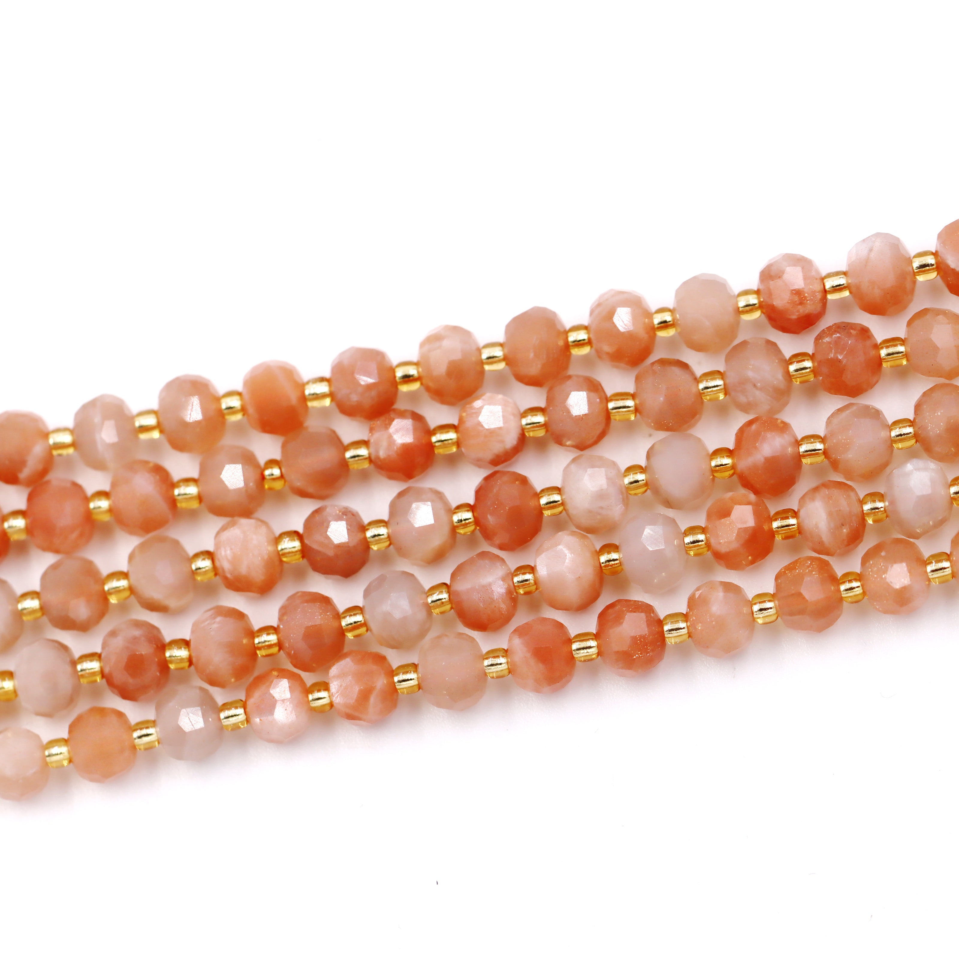 Malahill faceted rondelle gemstone for jewelry making, sold per bag 5 strands inside, Orange Moonstone beads