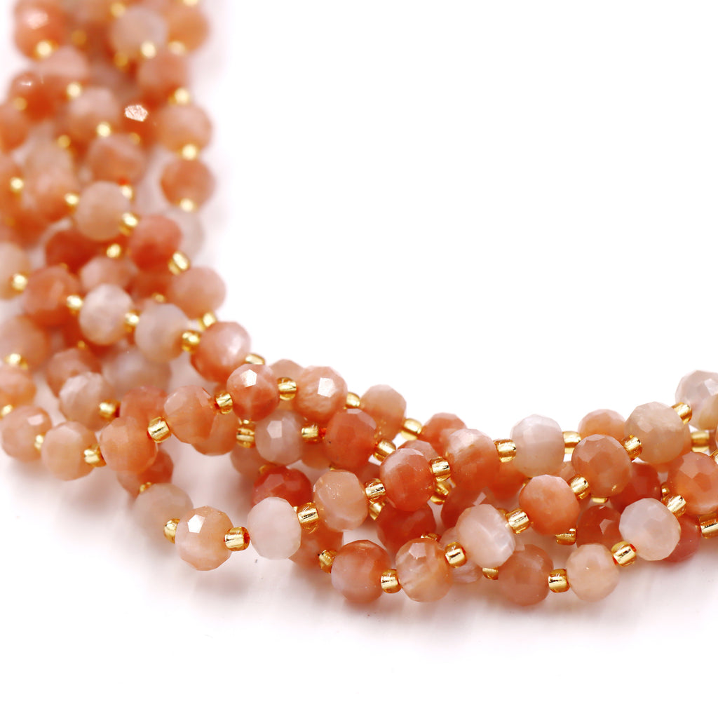 Malahill faceted rondelle gemstone for jewelry making, sold per bag 5 strands inside, Orange Moonstone beads