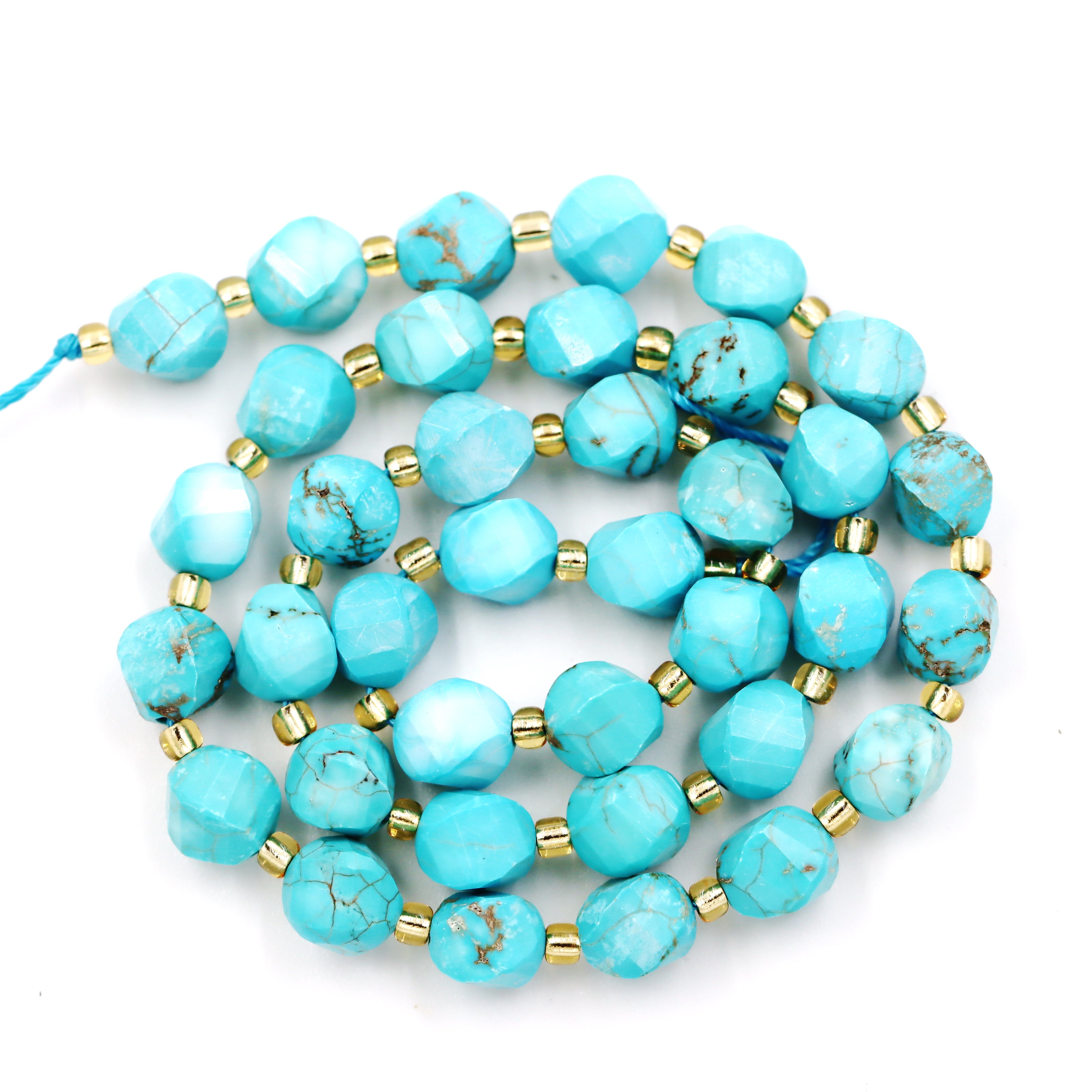 Malahill faceted S shape stone beads for jewelry making, sold per bag 5 strands inside, Blue Howlite Turquoise beads