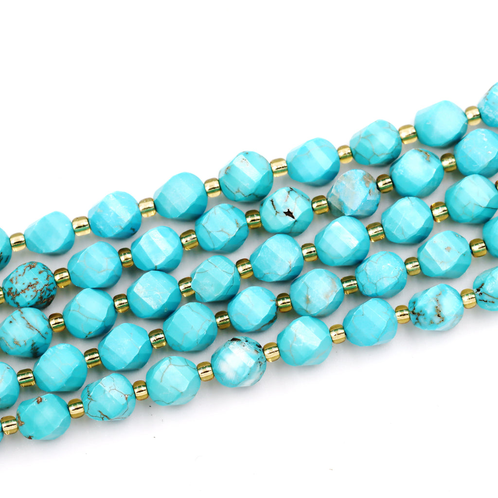 Malahill faceted S shape stone beads for jewelry making, sold per bag 5 strands inside, Blue Howlite Turquoise beads