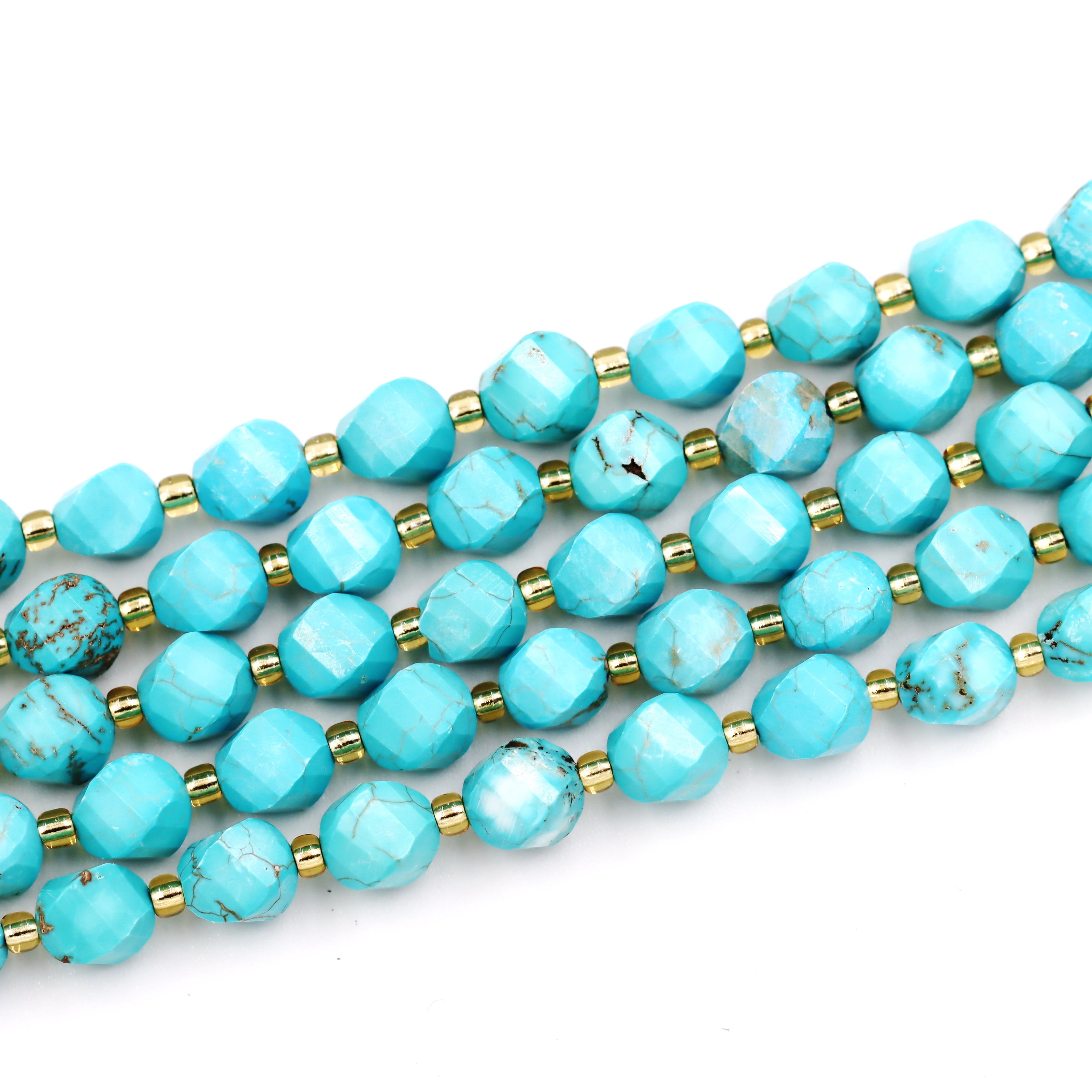 Malahill faceted S shape stone beads for jewelry making, sold per bag 5 strands inside, Blue Howlite Turquoise beads