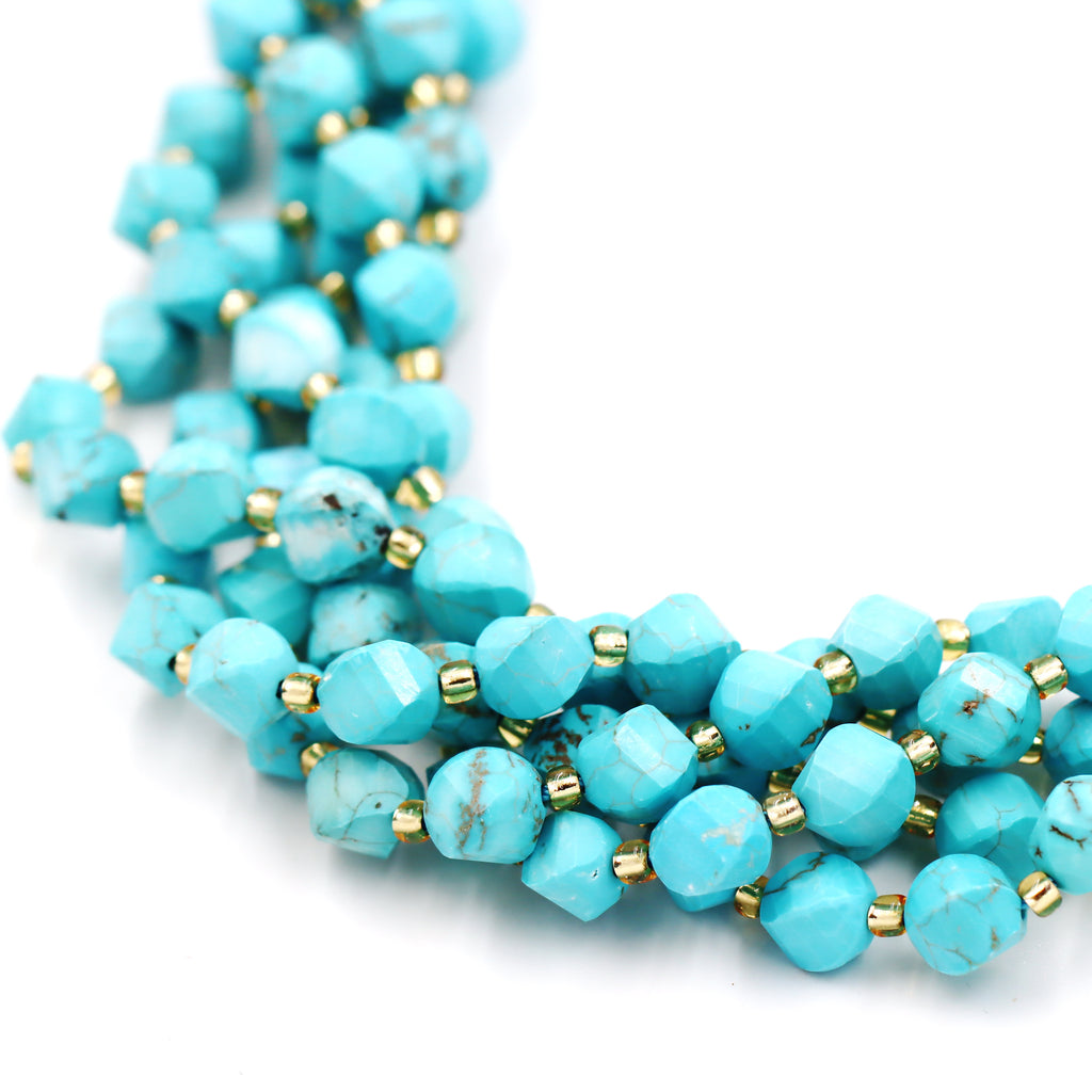 Malahill faceted S shape stone beads for jewelry making, sold per bag 5 strands inside, Blue Howlite Turquoise beads