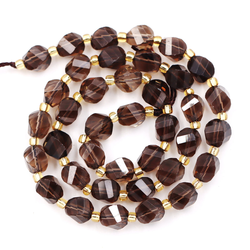 Malahill faceted S shape stone beads for jewelry making, sold per bag 5 strands inside, Smoky Quartz beads