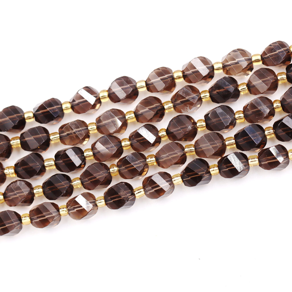 Malahill faceted S shape stone beads for jewelry making, sold per bag 5 strands inside, Smoky Quartz beads