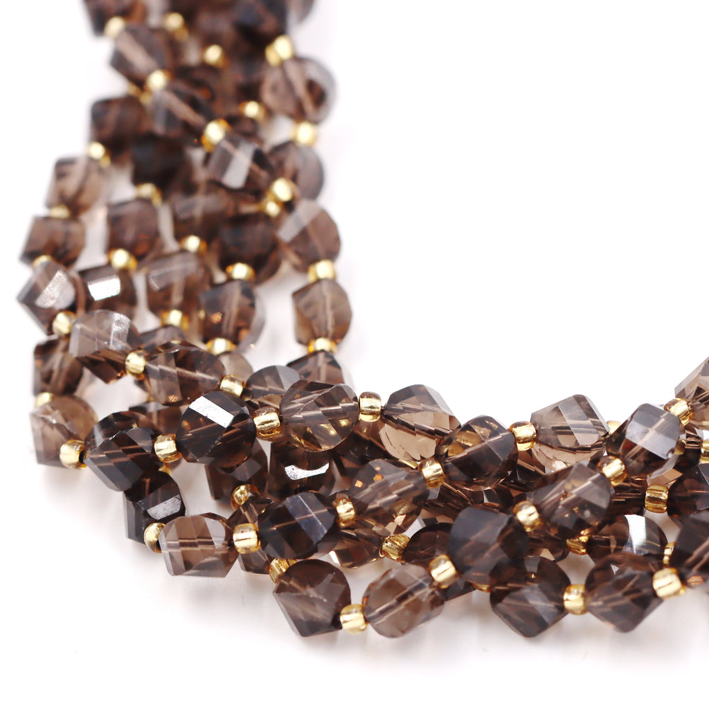 Malahill faceted S shape stone beads for jewelry making, sold per bag 5 strands inside, Smoky Quartz beads