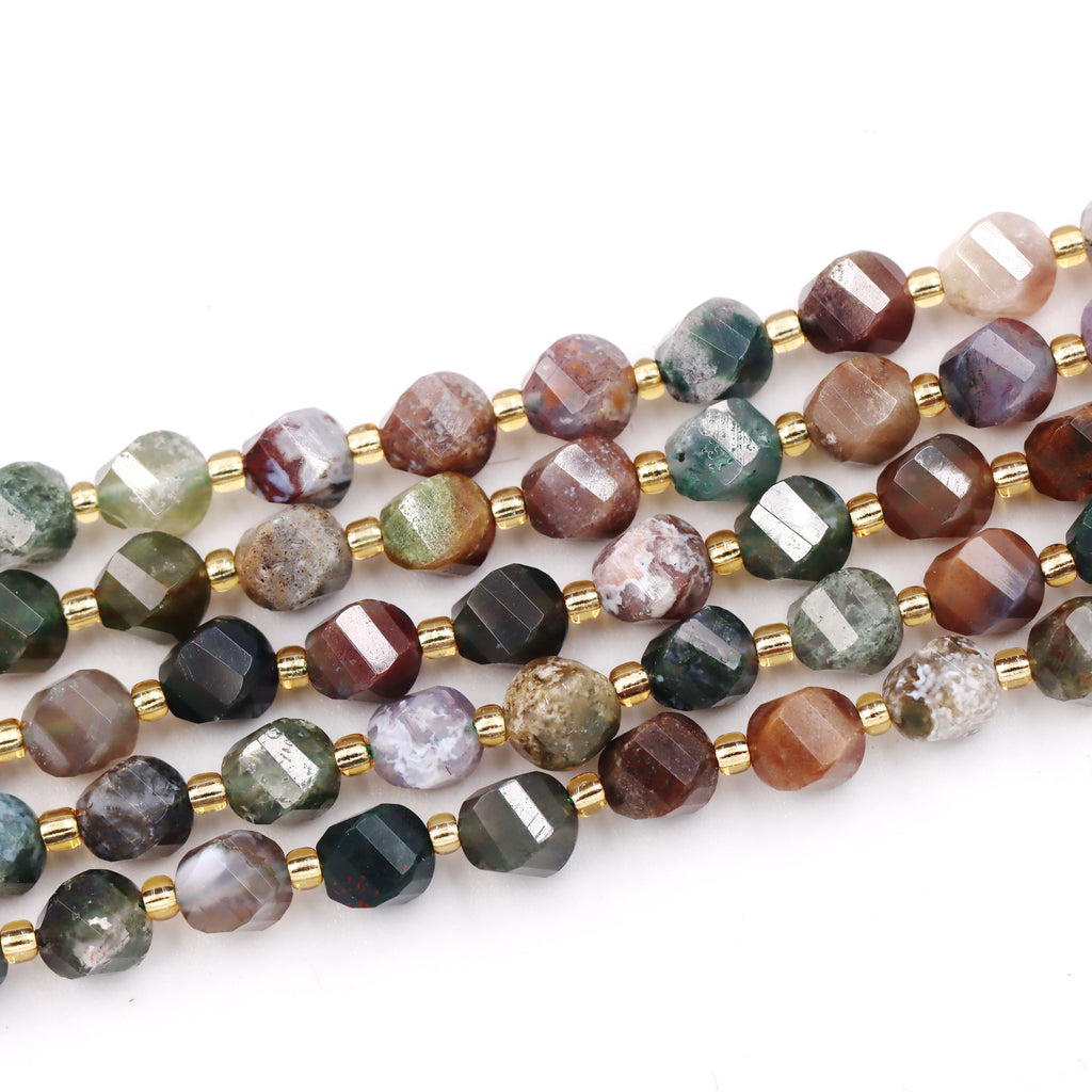 Malahill faceted S shape stone beads for jewelry making, sold per bag 5 strands inside, Indian Agate beads