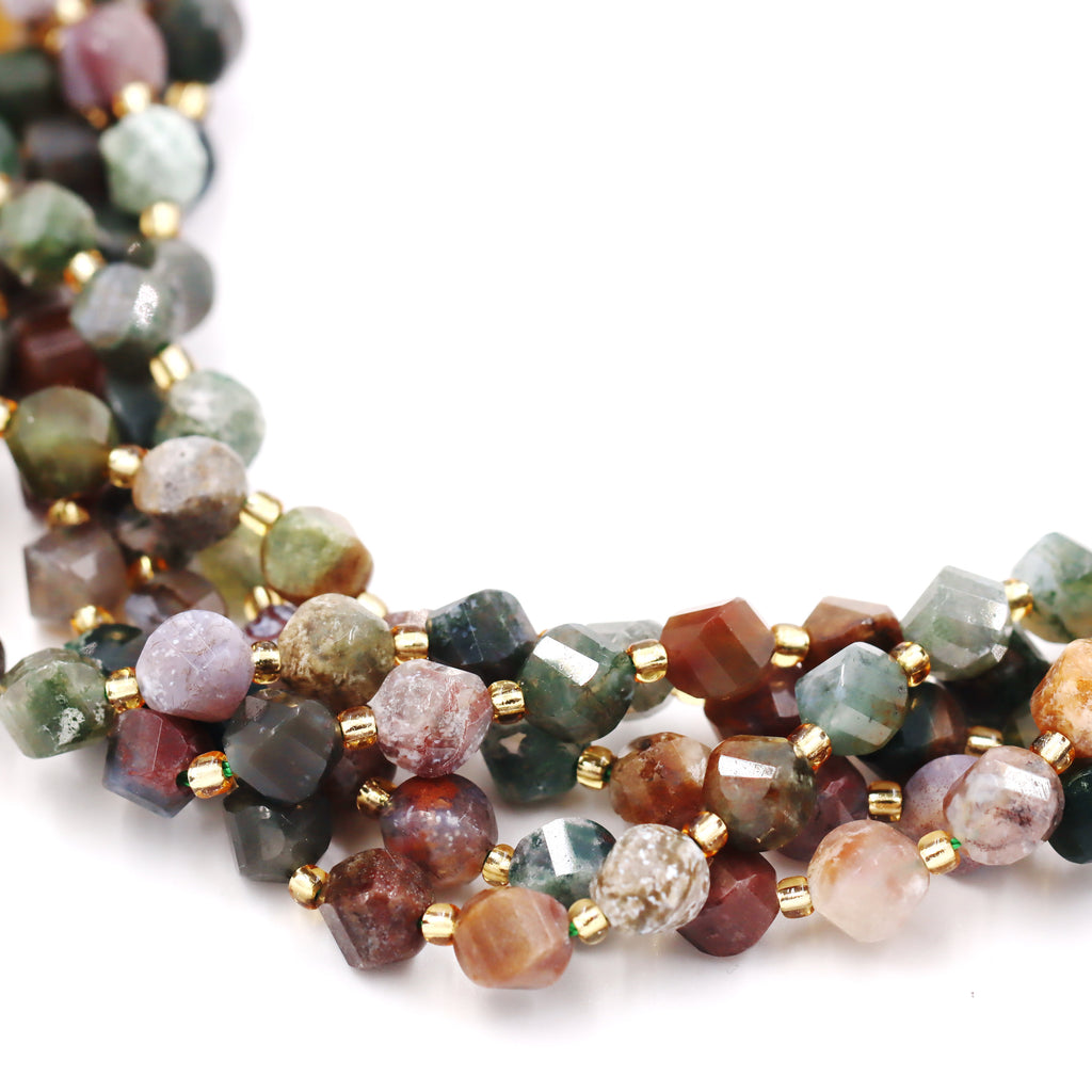 Malahill faceted S shape stone beads for jewelry making, sold per bag 5 strands inside, Indian Agate beads