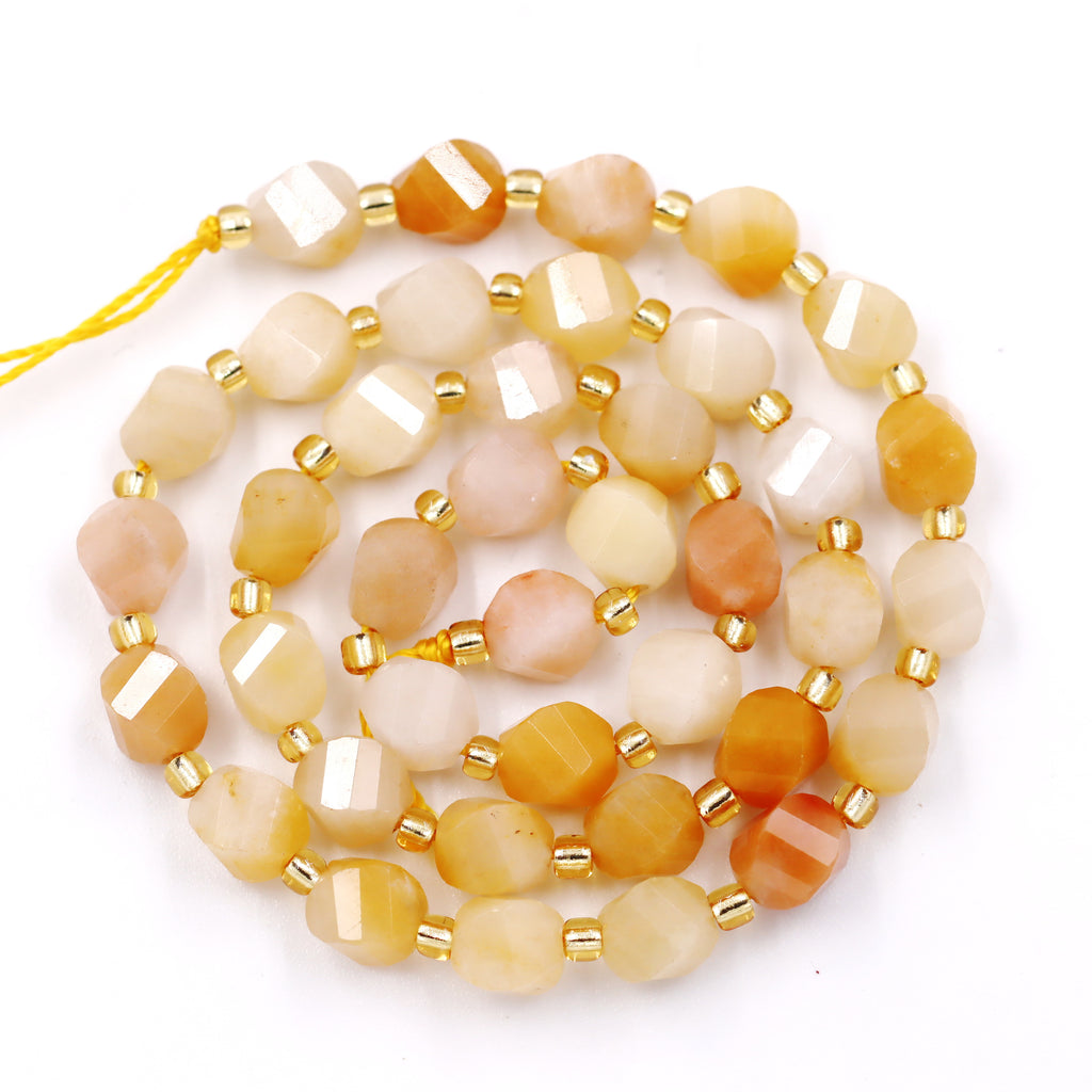 Malahill faceted S shape stone beads for jewelry making, sold per bag 5 strands inside, Golden Jade beads