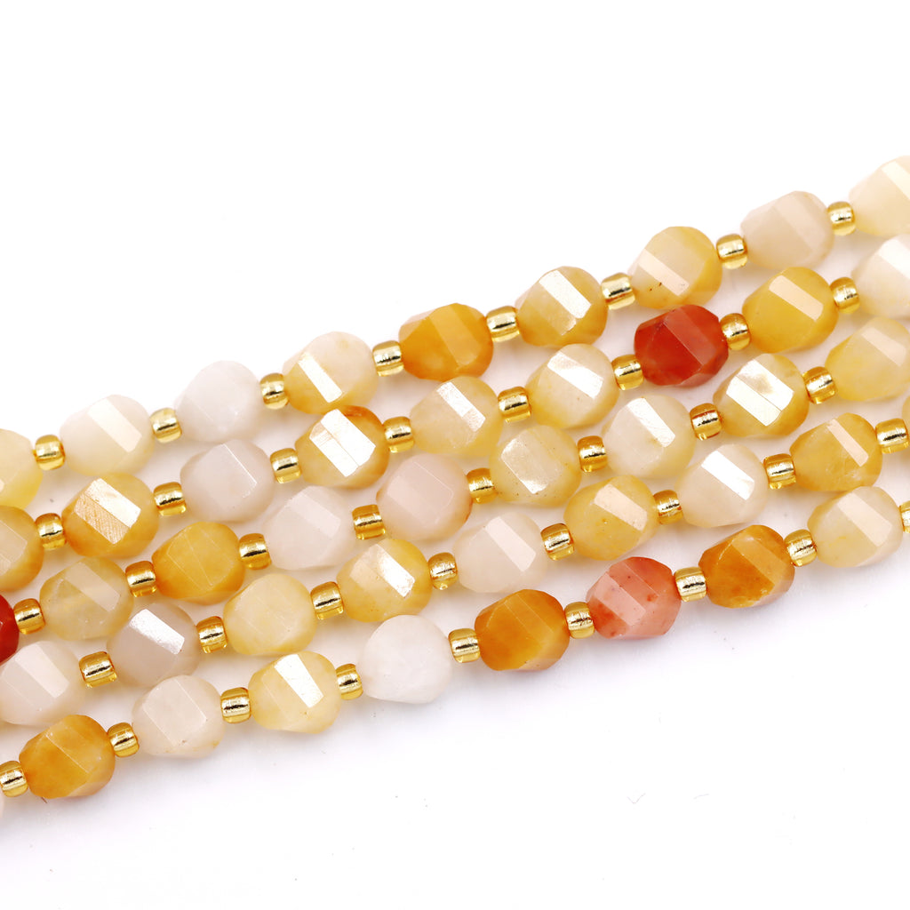 Malahill faceted S shape stone beads for jewelry making, sold per bag 5 strands inside, Golden Jade beads