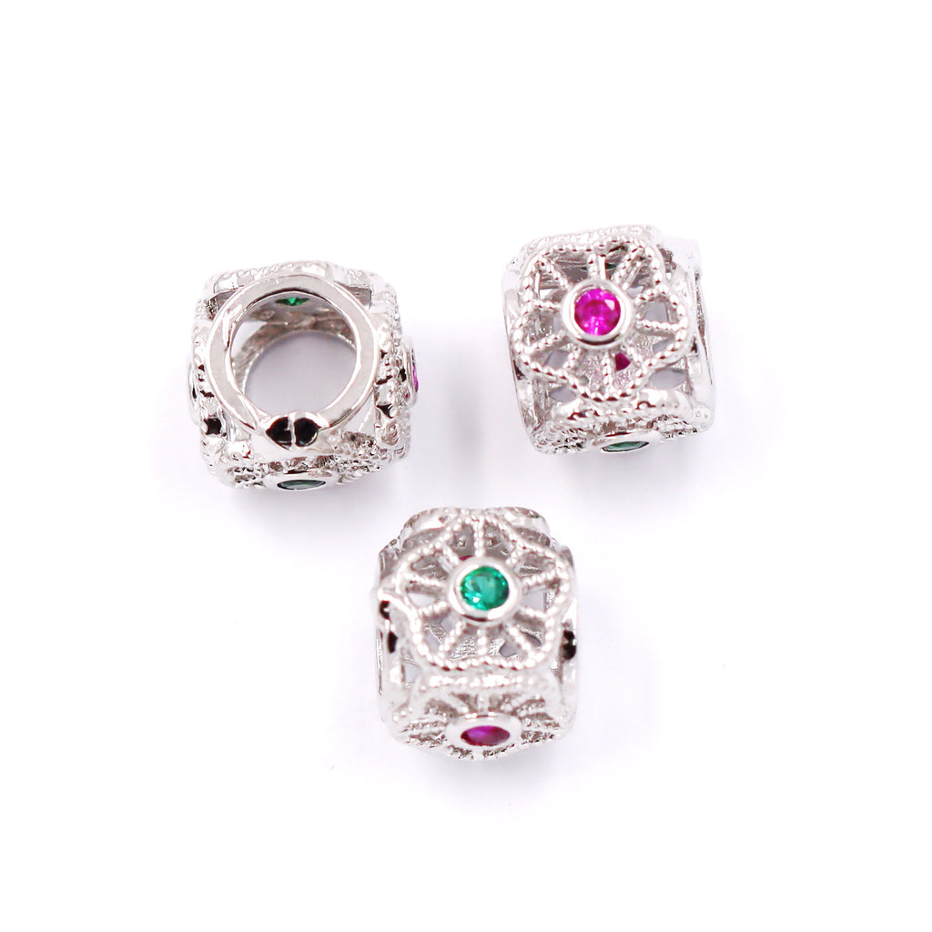 Malahill excellent quality cubic zirconia paved brass beads for jewelry making, sold per box 30 pieces inside