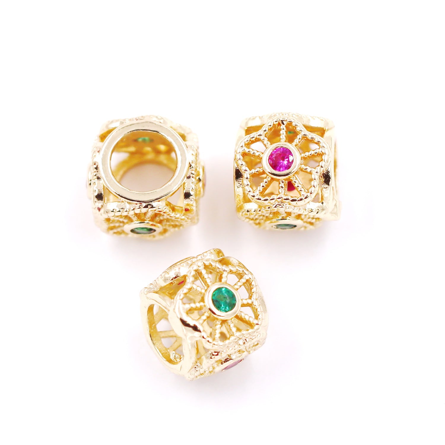 Malahill excellent quality cubic zirconia paved brass beads for jewelry making, sold per box 30 pieces inside