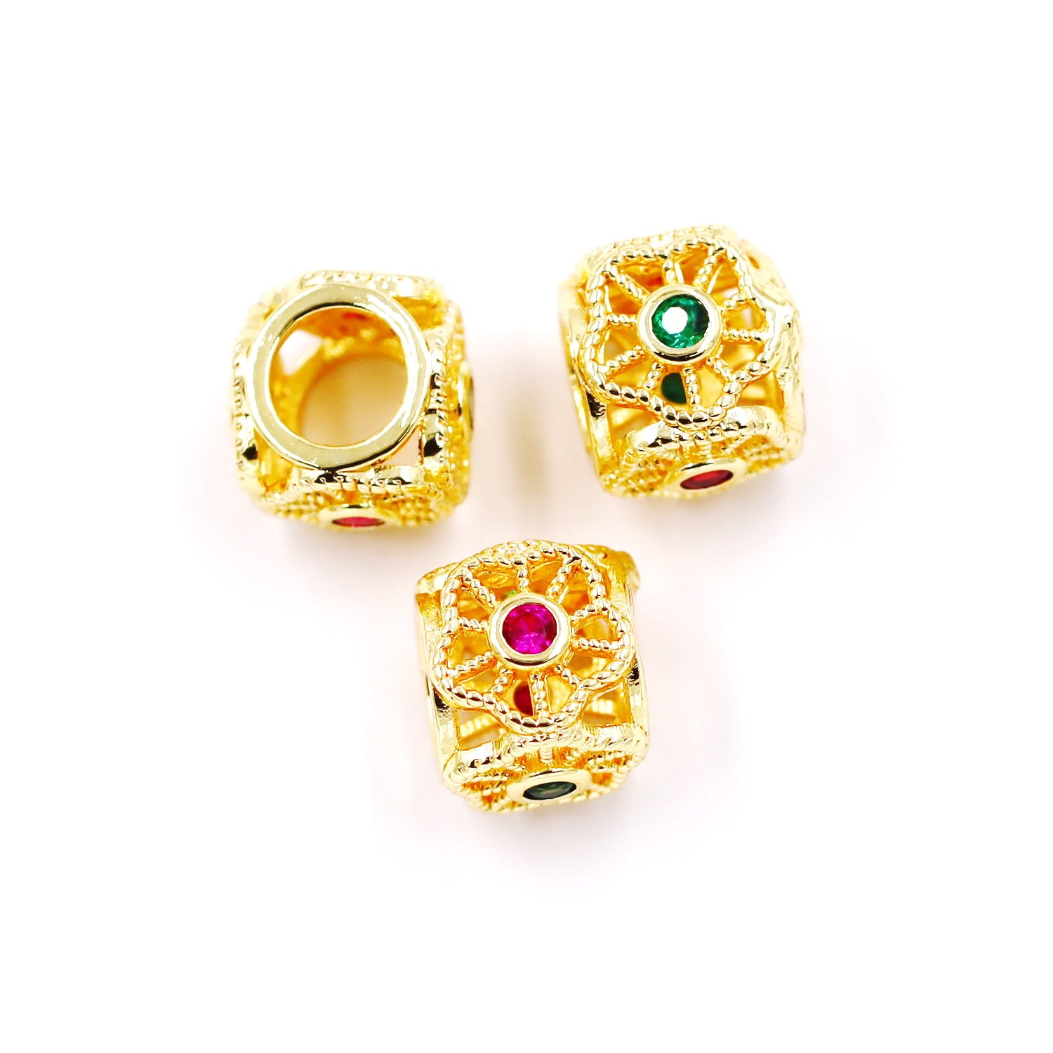 Malahill excellent quality cubic zirconia paved brass beads for jewelry making, sold per box 30 pieces inside