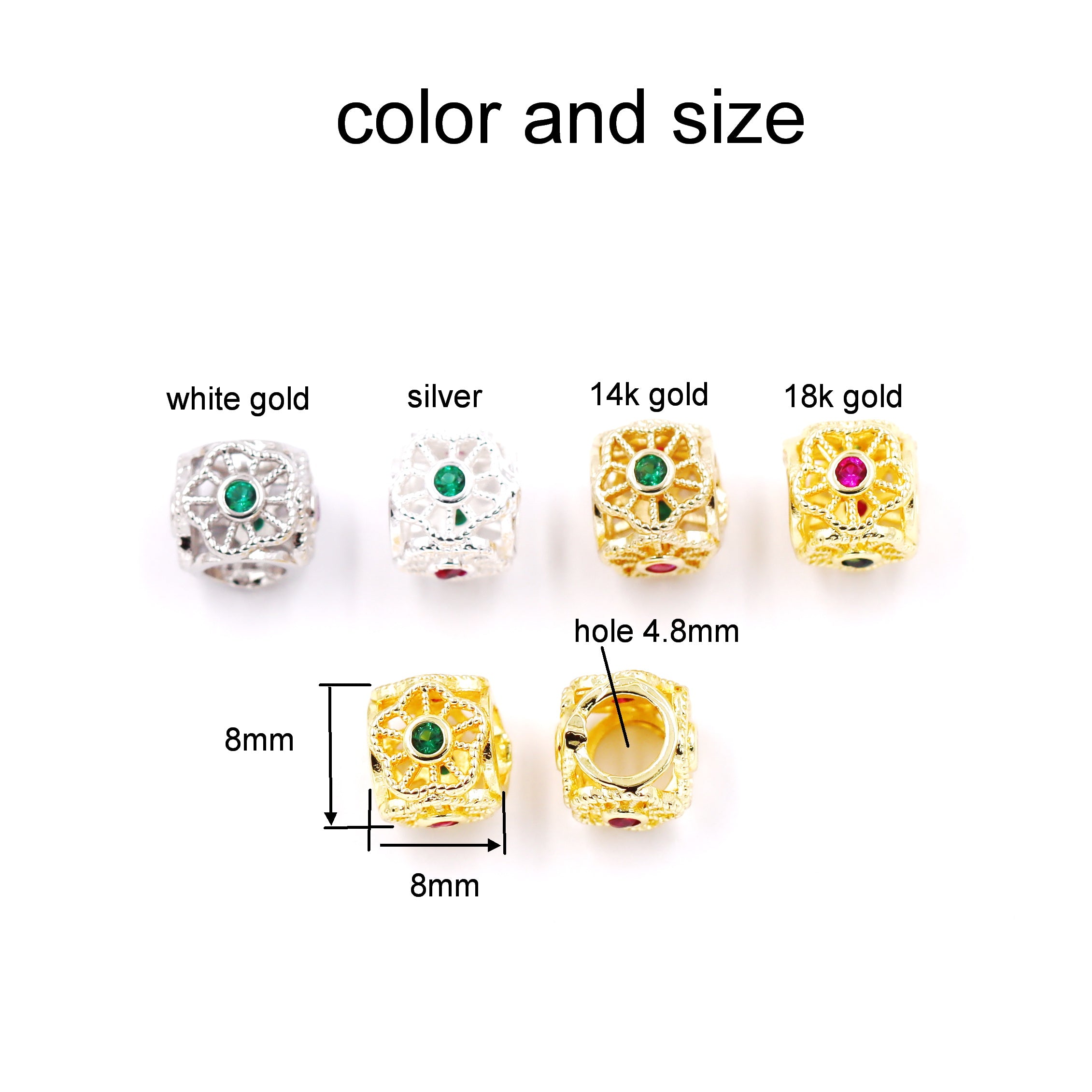 Malahill excellent quality cubic zirconia paved brass beads for jewelry making, sold per box 30 pieces inside