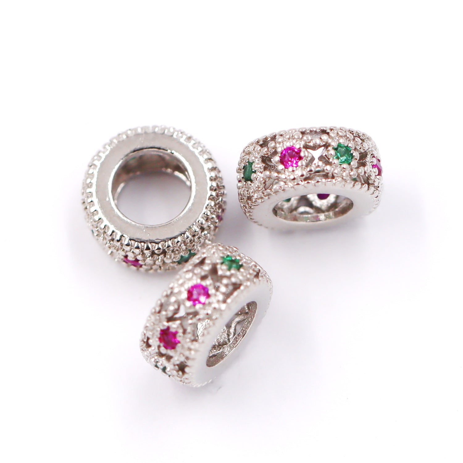 Malahill excellent quality cubic zirconia paved brass beads for jewelry making, sold per box 30 pieces inside