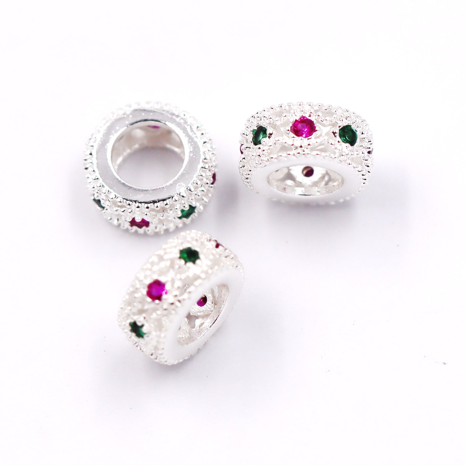 Malahill excellent quality cubic zirconia paved brass beads for jewelry making, sold per box 30 pieces inside