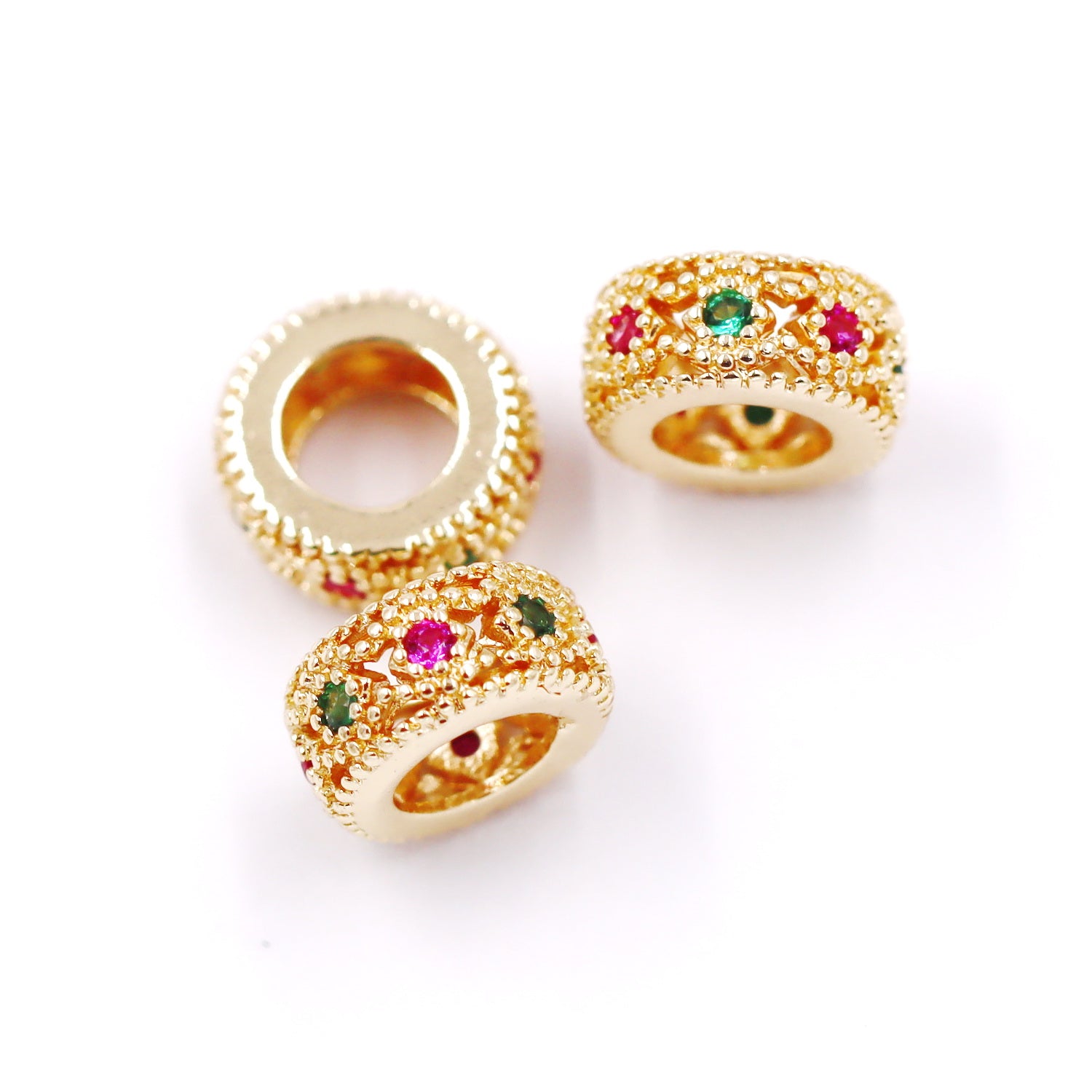 Malahill excellent quality cubic zirconia paved brass beads for jewelry making, sold per box 30 pieces inside