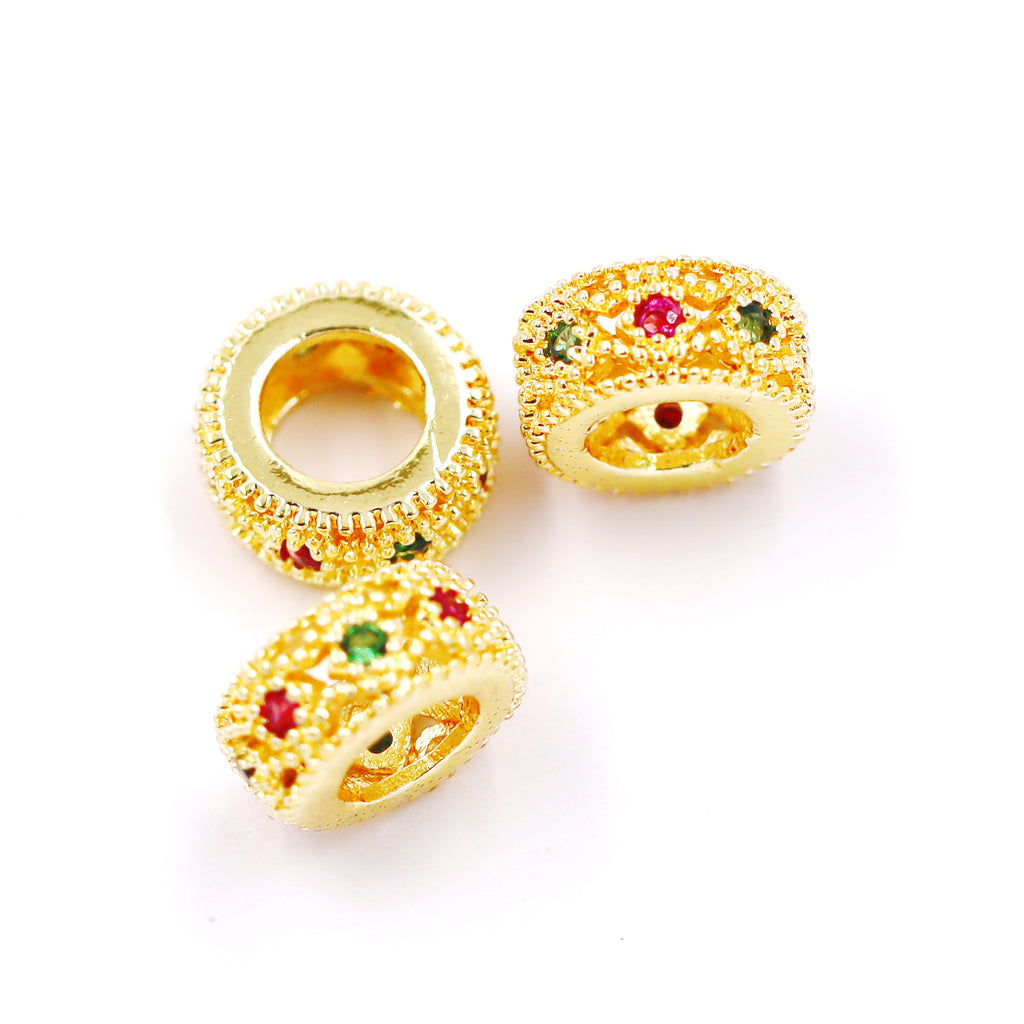 Malahill excellent quality cubic zirconia paved brass beads for jewelry making, sold per box 30 pieces inside