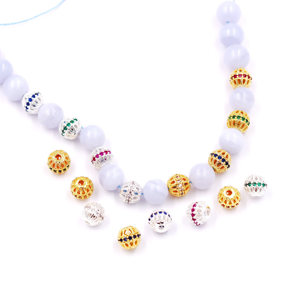 Malahill excellent quality cubic zirconia paved brass beads for jewelry making, sold per box 20 pieces inside