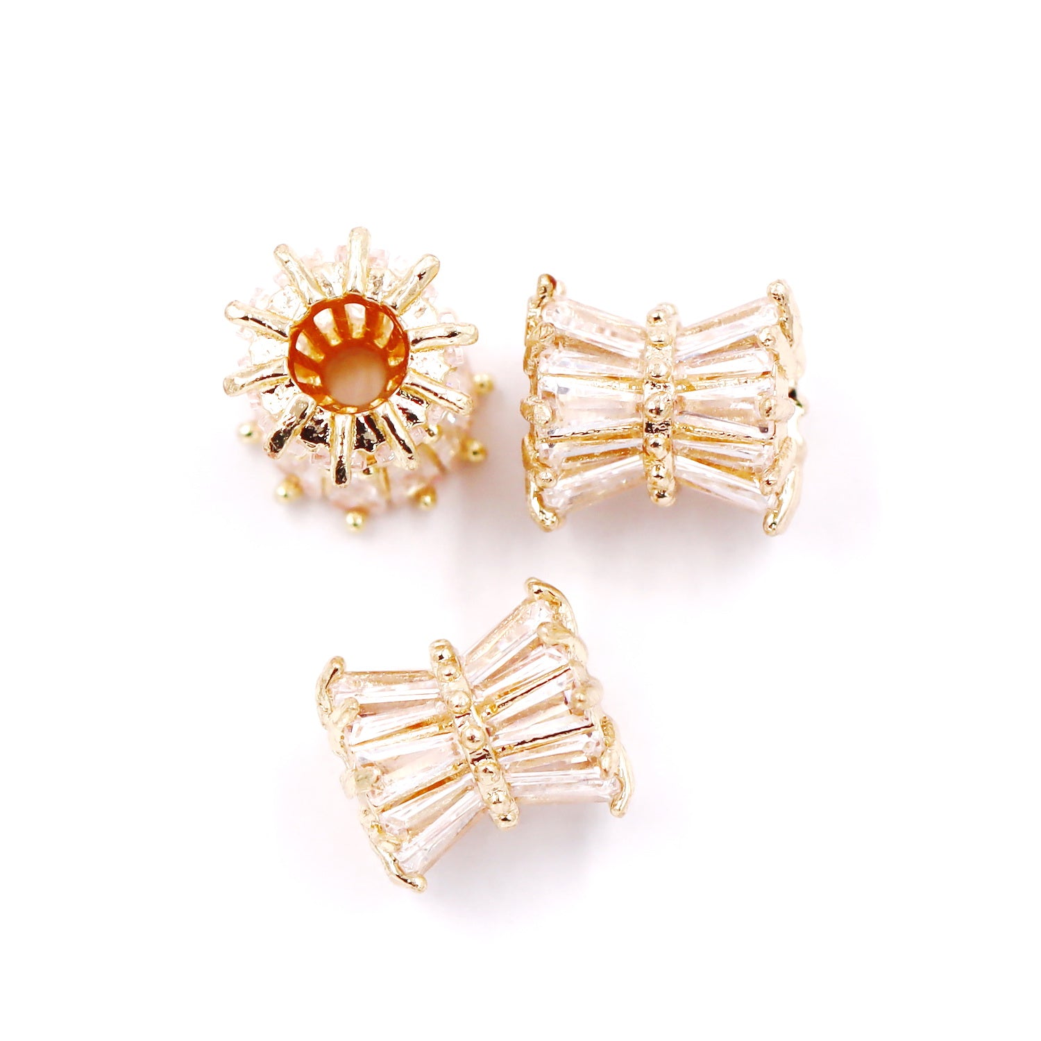 Malahill excellent quality cubic zirconia paved brass beads for jewelry making, sold per box 10 pieces inside