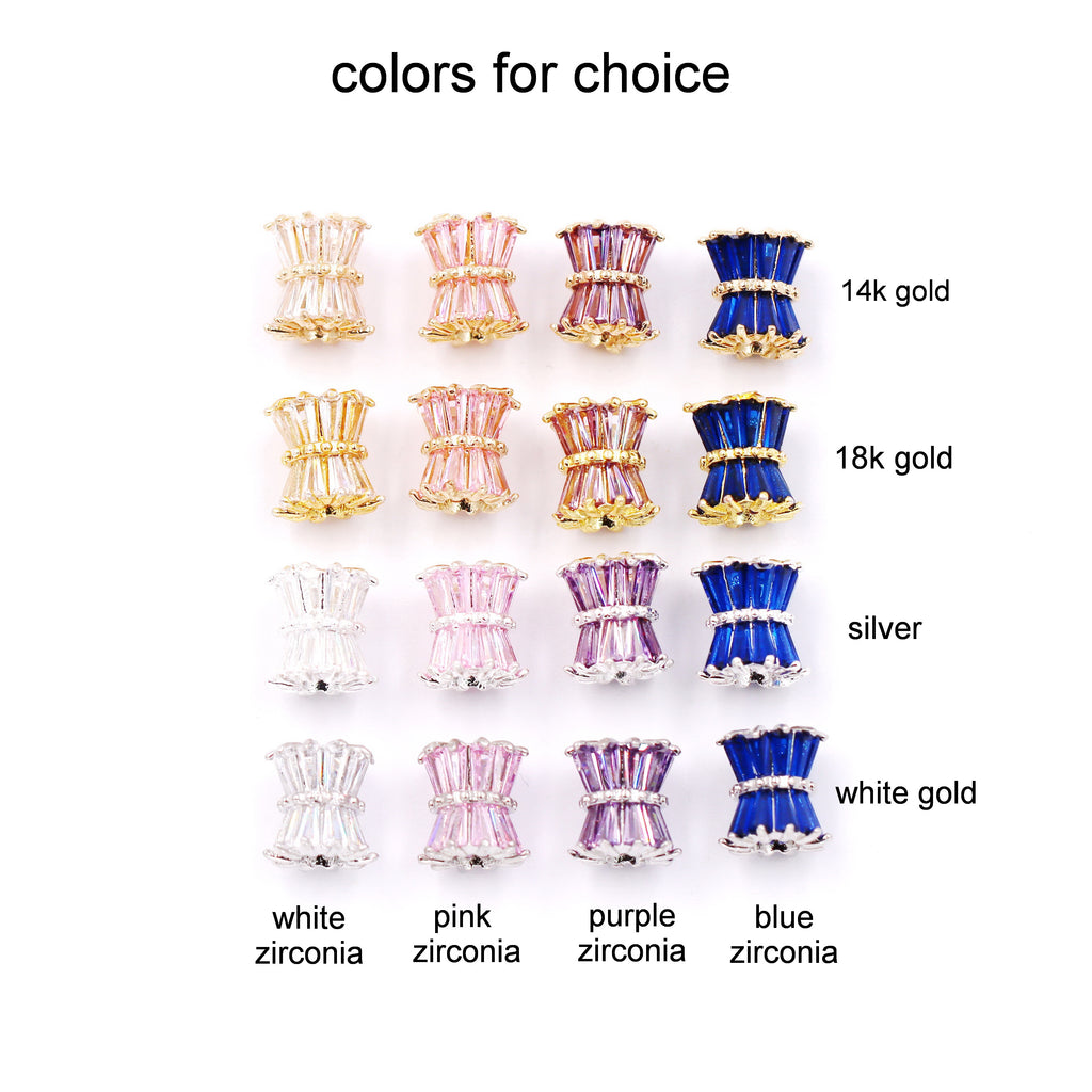 Malahill excellent quality cubic zirconia paved brass beads for jewelry making, sold per box 10 pieces inside