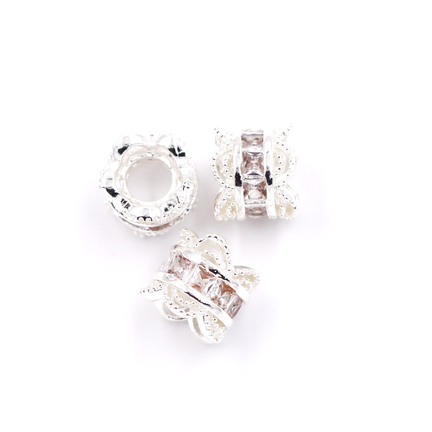 Malahill excellent quality cubic zirconia paved brass beads for jewelry making, sold per box 10 pieces inside