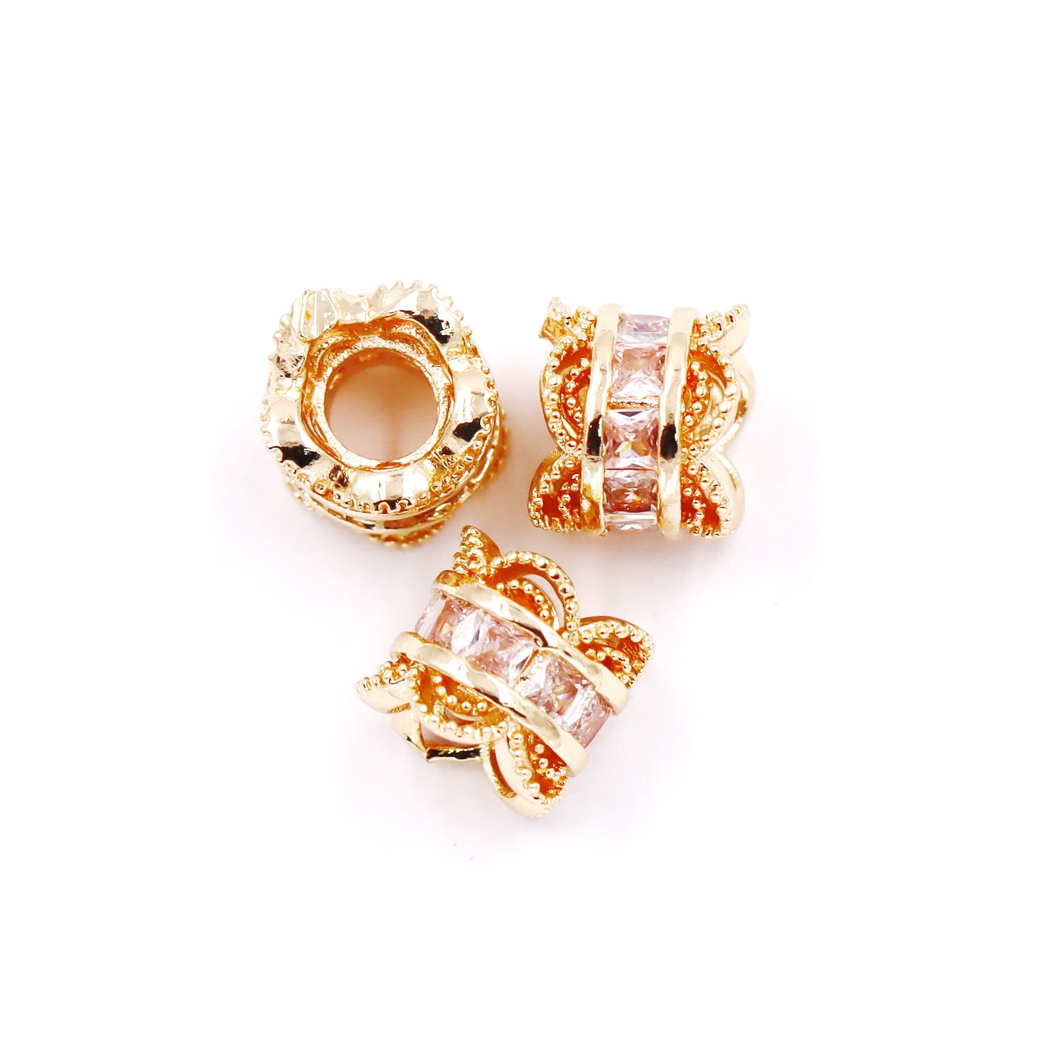 Malahill excellent quality cubic zirconia paved brass beads for jewelry making, sold per box 10 pieces inside