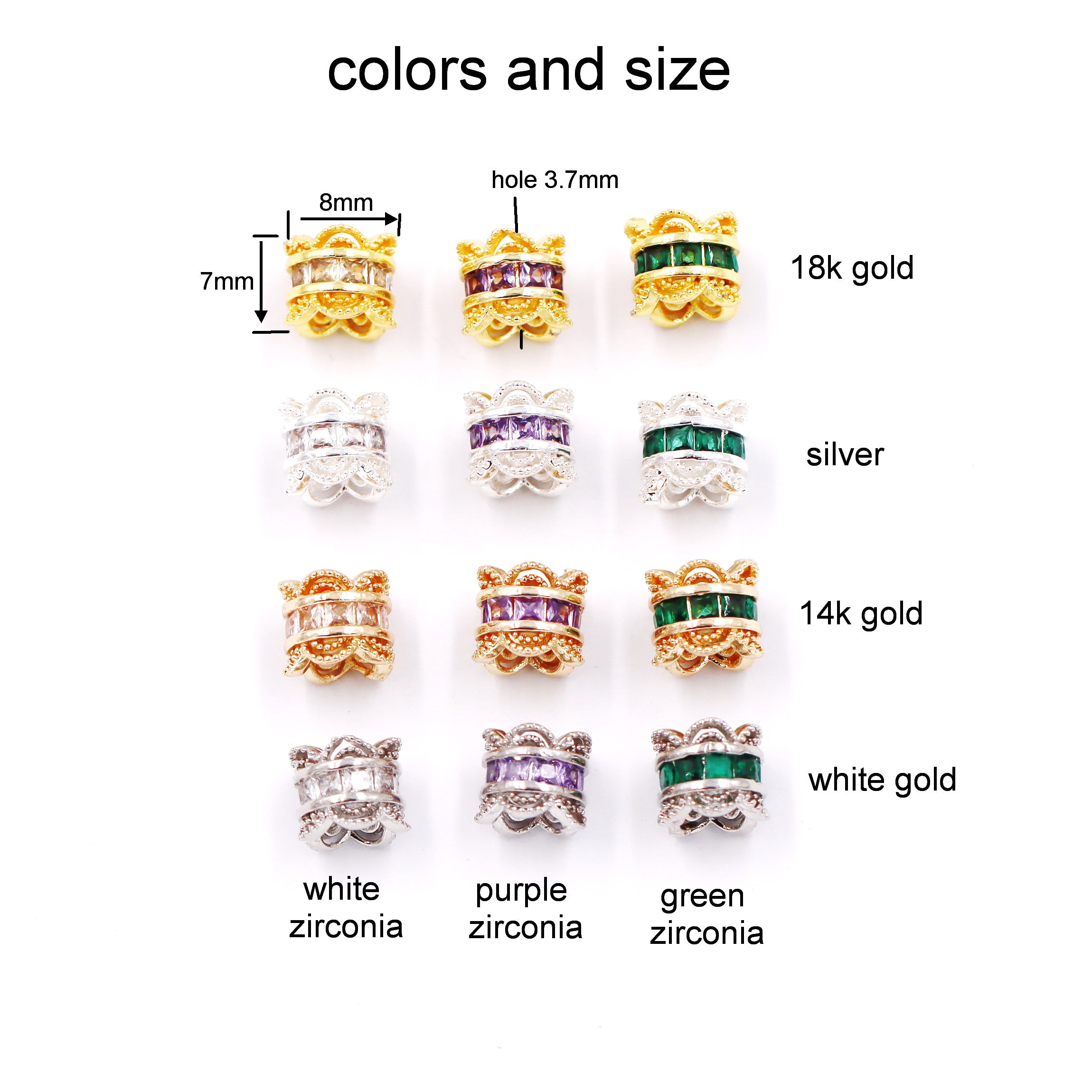 Malahill excellent quality cubic zirconia paved brass beads for jewelry making, sold per box 10 pieces inside