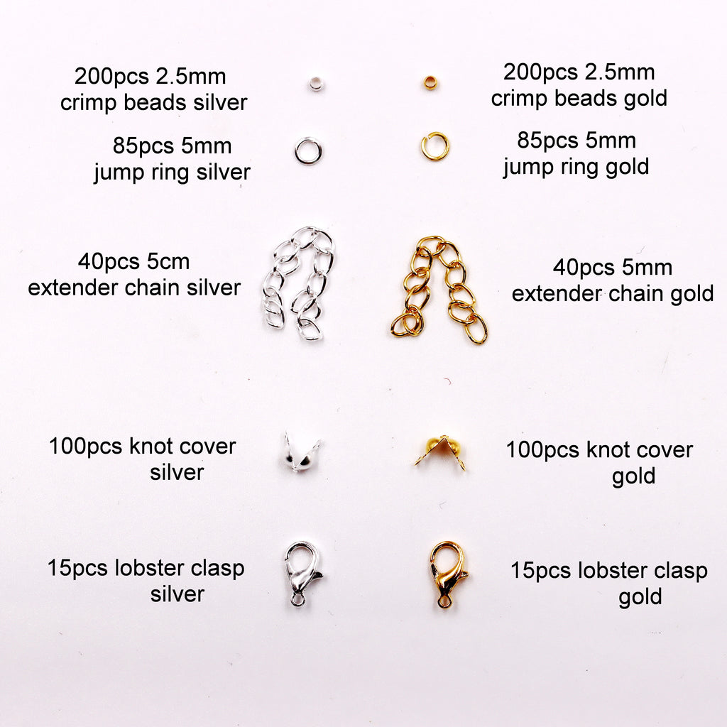 Malahill Jewelry Findings Kit with for Jewelry Making, 800 pieces crimp beads jump rings extender chain knot covers lobster clasps for bracelets necklaces Making, A2 Ordinary Quality