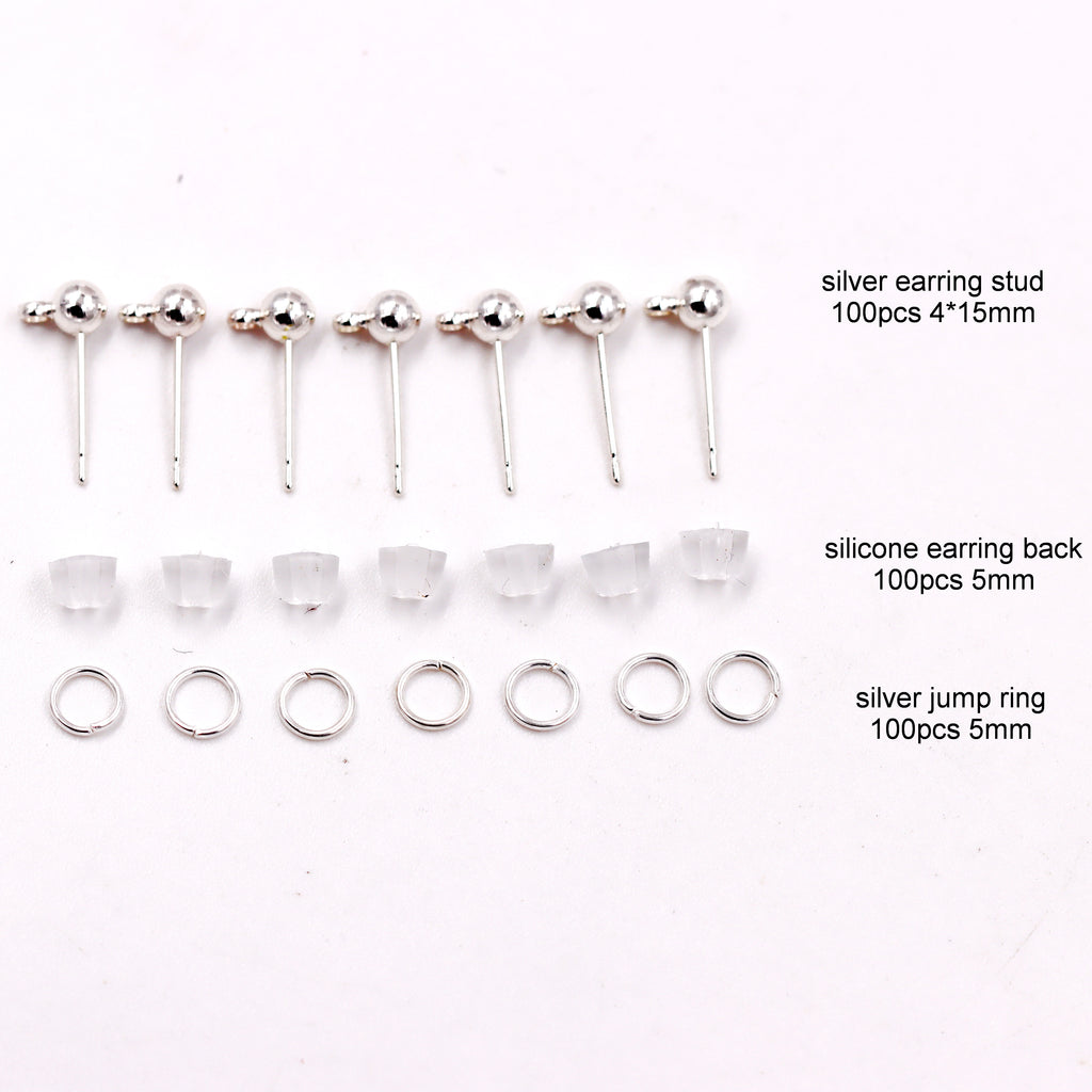 Malahill Excellent Quality Earring Findings for Jewelry Making, 100 pcs/50 Pairs Ball Post Earring Stud with Earring Backs