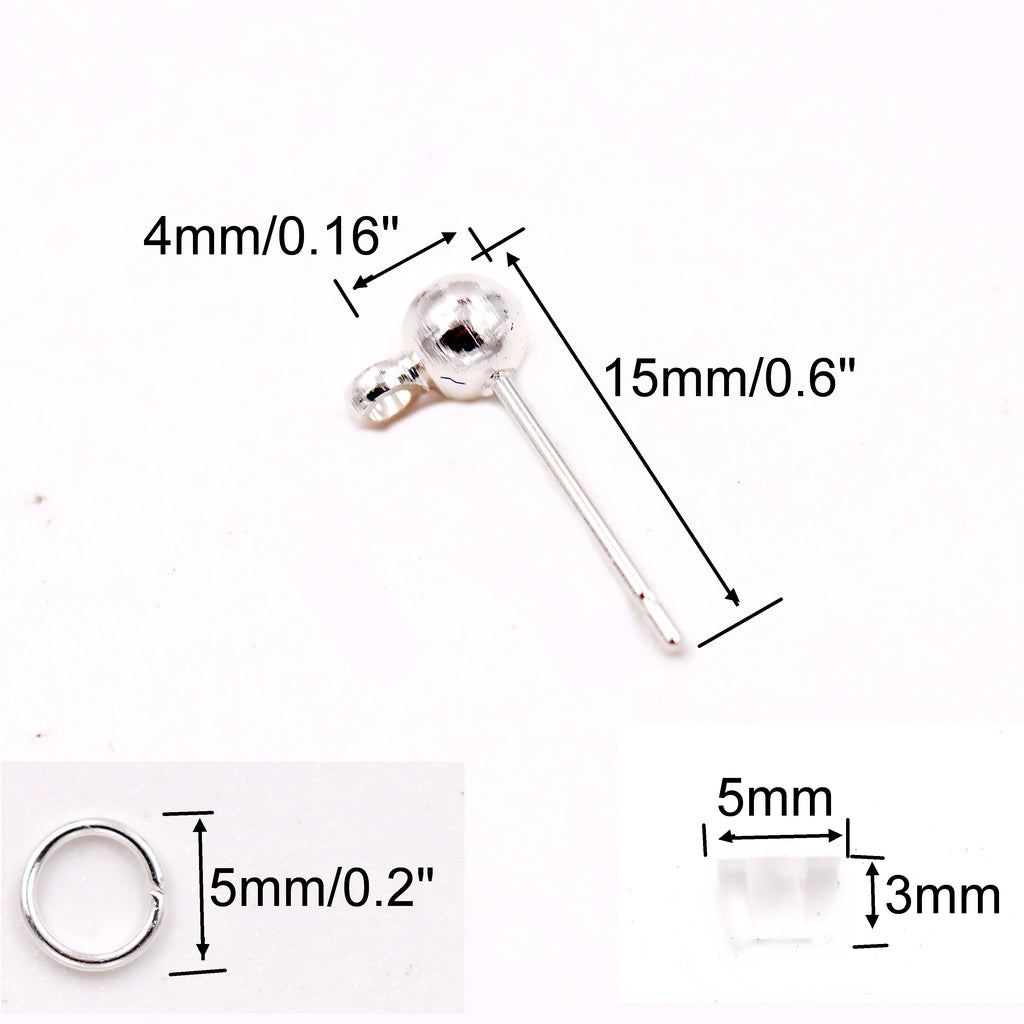 Malahill Excellent Quality Earring Findings for Jewelry Making, 100 pcs/50 Pairs Ball Post Earring Stud with Earring Backs