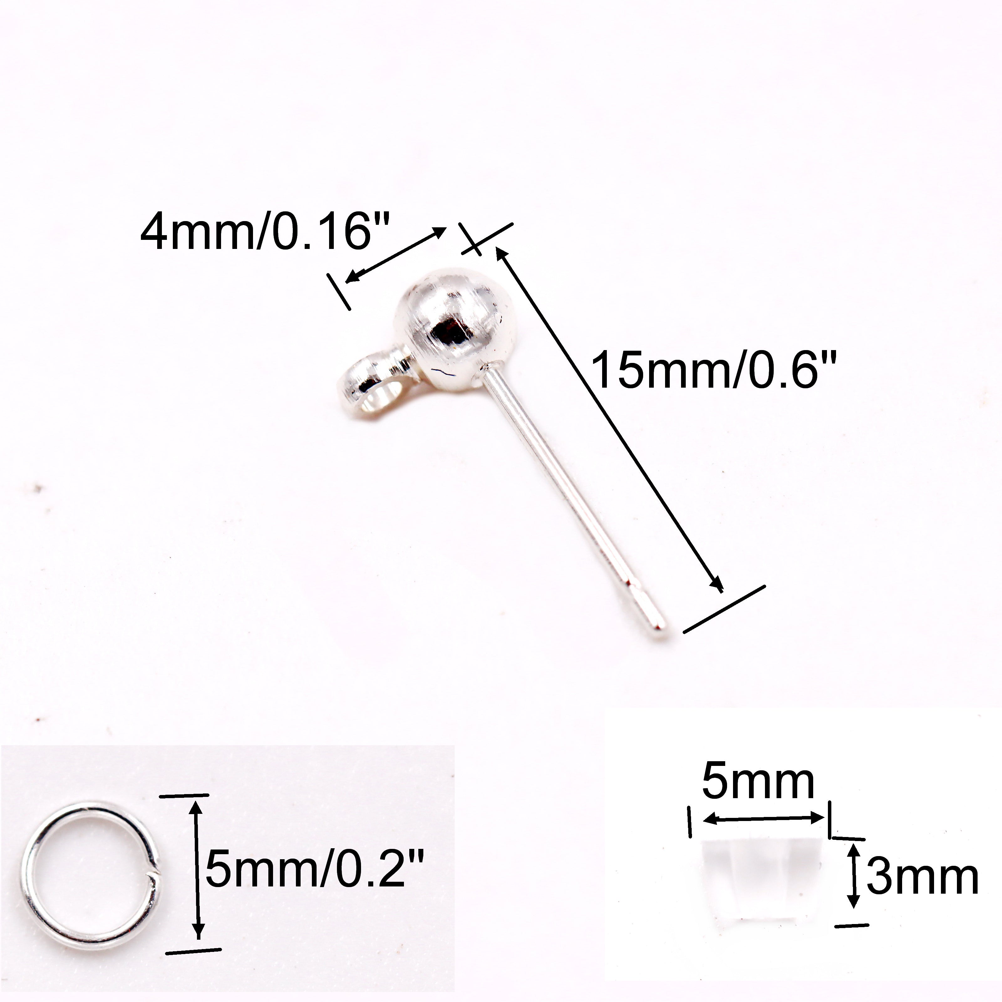 Malahill Excellent Quality Earring Findings for Jewelry Making, 100 pcs/50 Pairs Ball Post Earring Stud with Earring Backs