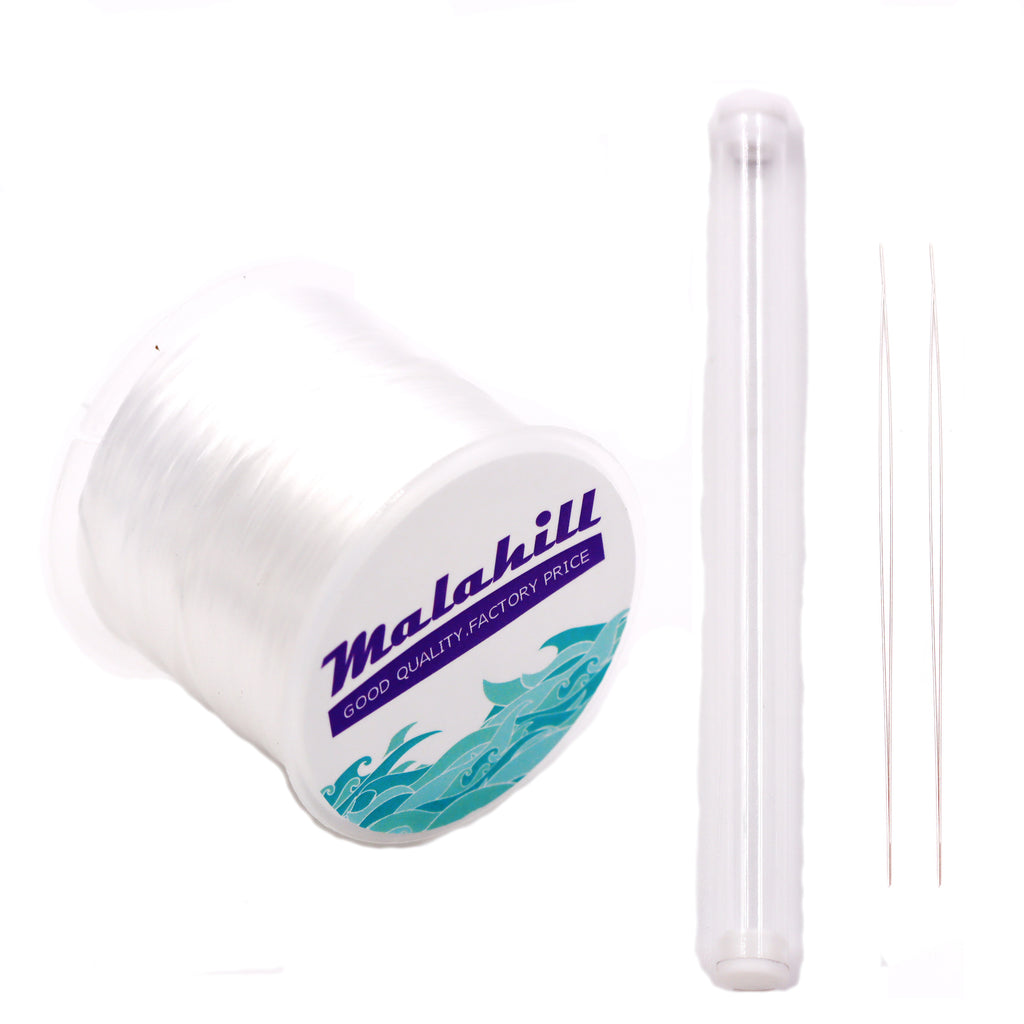 Malahill Elastic Beading Cord for Bracelet, sold per bag 1 roll flat elastic string with 2 pieces Beading Needle inside