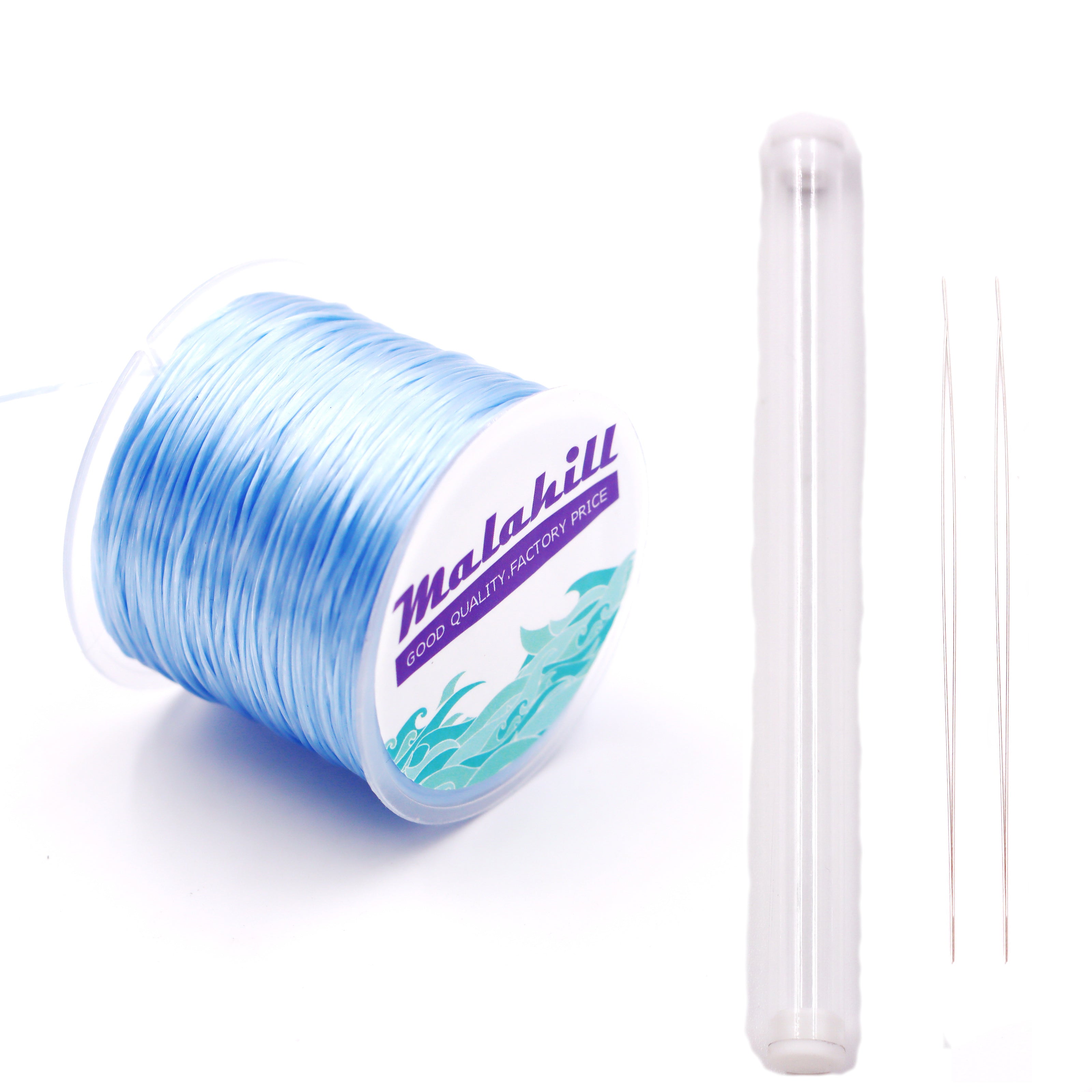 Malahill Elastic Beading Cord for Bracelet, sold per bag 1 roll flat elastic string with 2 pieces Beading Needle inside