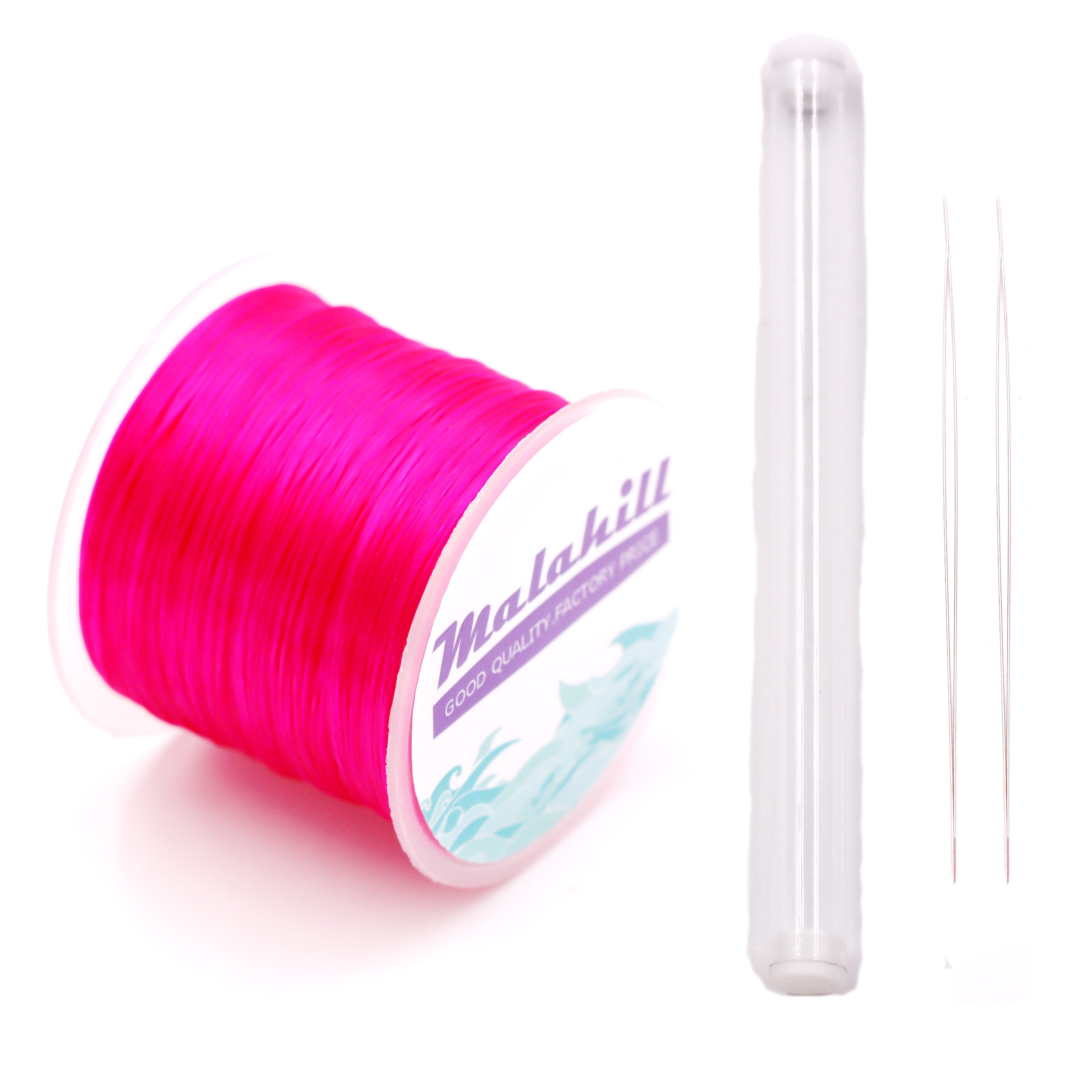 Malahill Elastic Beading Cord for Bracelet, sold per bag 1 roll flat elastic string with 2 pieces Beading Needle inside