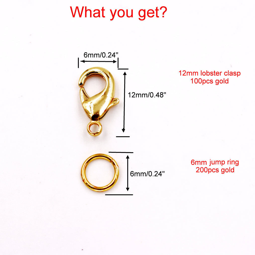 Malahill Jewelry Findings Kit with for Jewelry Making, 100Pcs Lobster Clasps with 200pcs Open Jump Rings for bracelets necklaces Making, B3 Excellent Quality