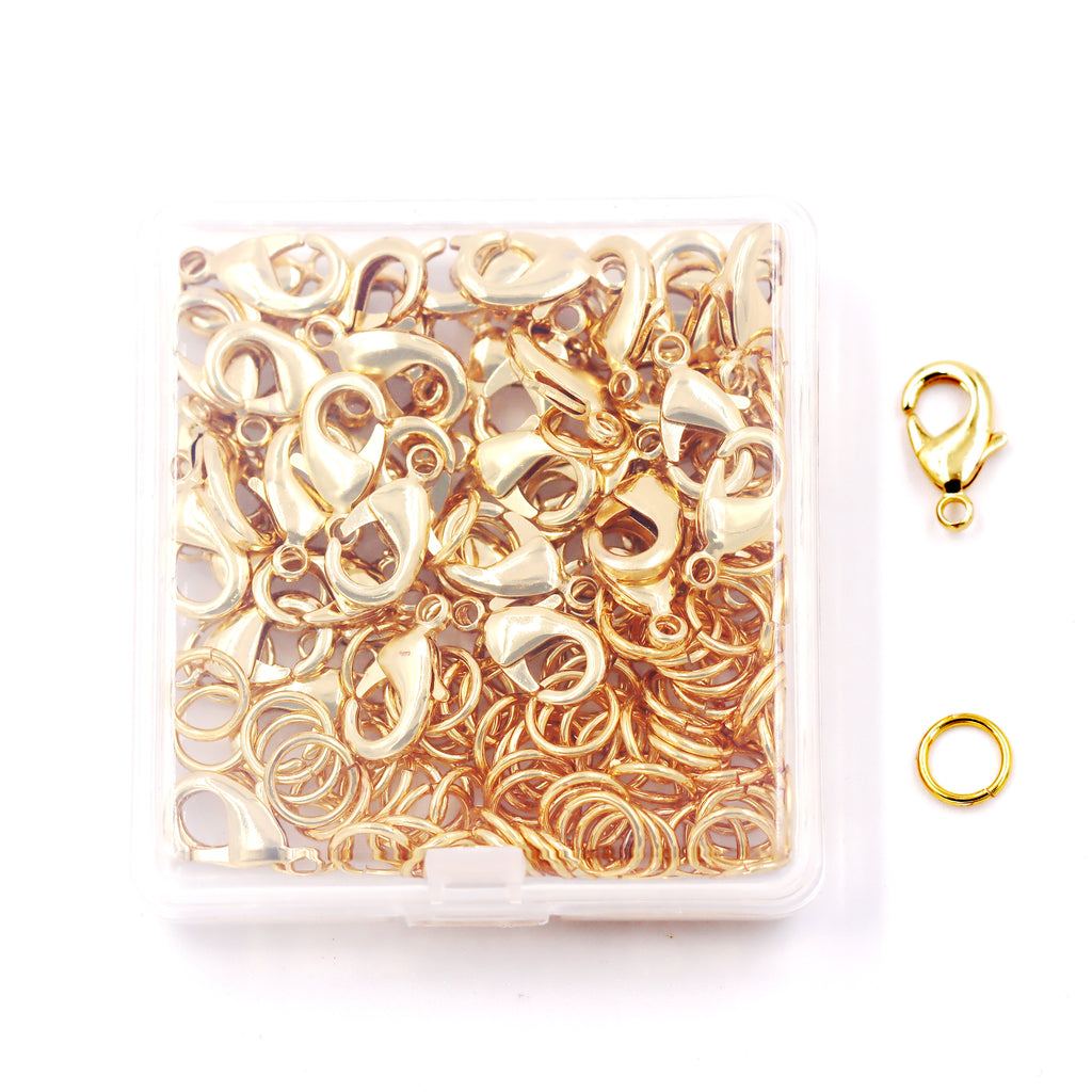 Malahill Jewelry Findings Kit with for Jewelry Making, 50Pcs Lobster Clasps with 100pcs Open Jump Rings for bracelets necklaces Making, B5 Excellent Quality