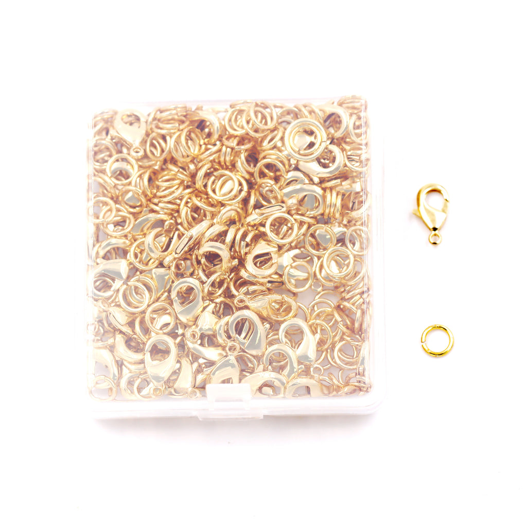 Malahill Jewelry Findings Kit with for Jewelry Making, 100Pcs Lobster Clasps with 200pcs Open Jump Rings for bracelets necklaces Making, B3 Excellent Quality