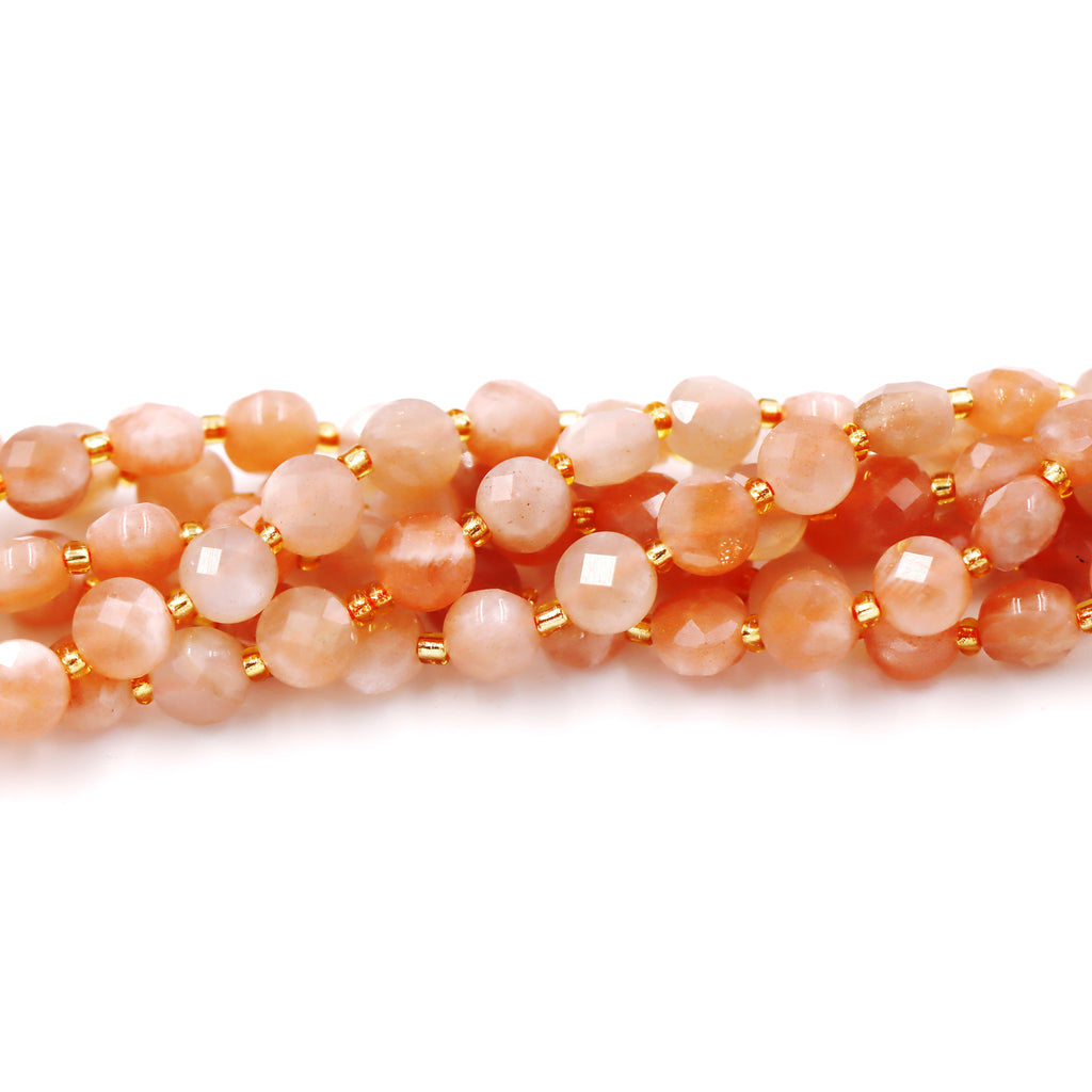 Malahill faceted flat round stone beads for jewelry making, sold per bag 5 strands inside, Sunstone beads