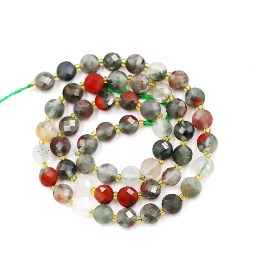 Malahill faceted flat round stone beads for jewelry making, sold per bag 5 strands inside, African Bloodstone beads